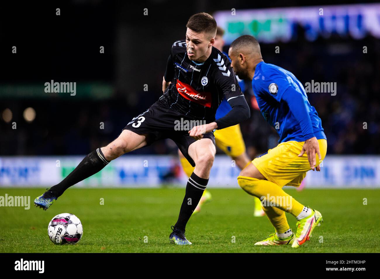 Brondby, Dänemark. 28., Februar 2022. Emil Holm (3) aus Soenderjyske, gesehen während des Superliga-Spiels 3F zwischen Broendby IF und Soenderjyske im Brondby-Stadion. (Bildnachweis: Gonzales Photo - Dejan Obretkovic). Stockfoto