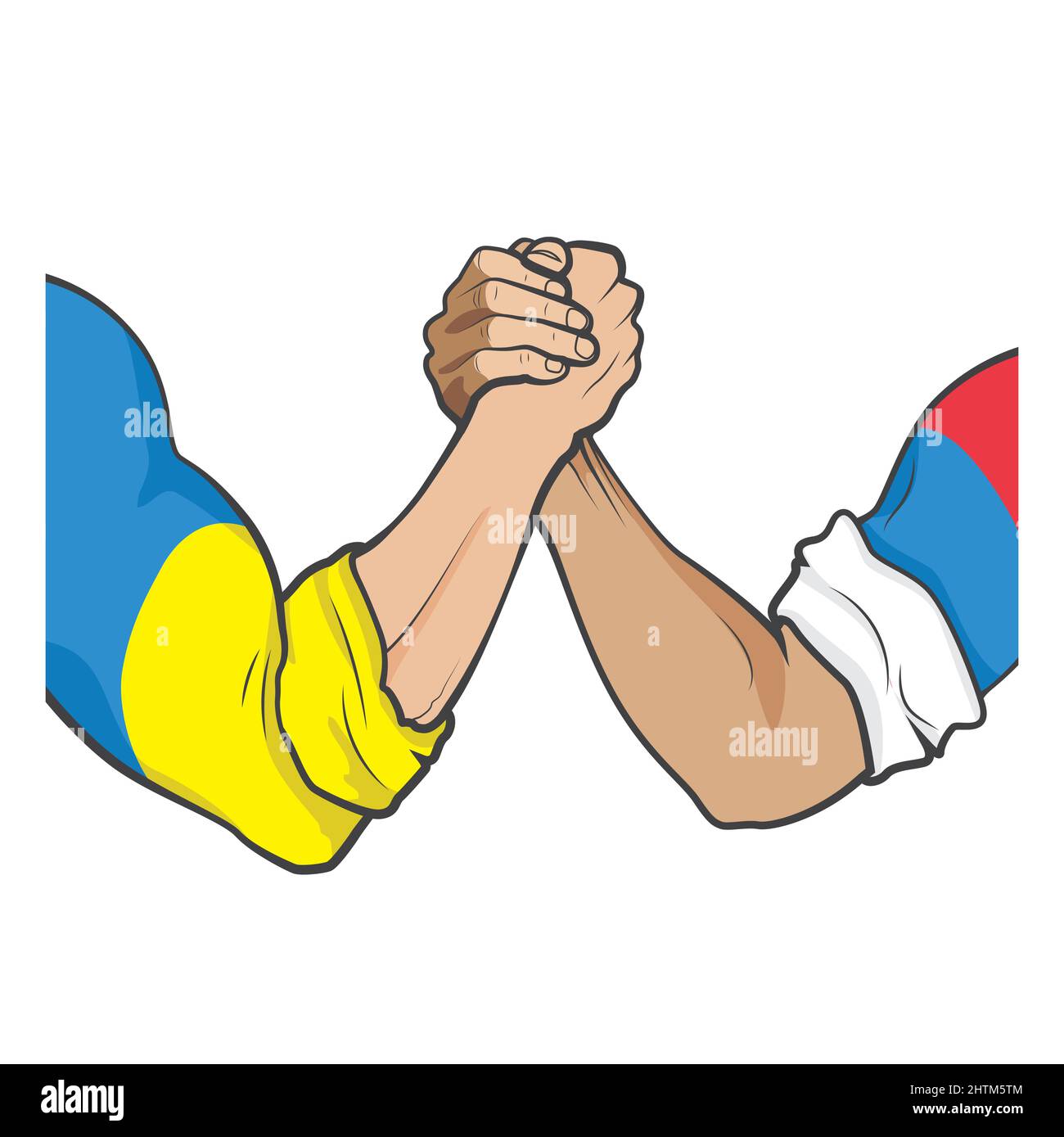 Krieg Ukraine und Russische Föderation. Kämpfe gegen Armringen. Politischer Konflikt. Vektorgrafik. Grafisches Stockbild Stock Vektor