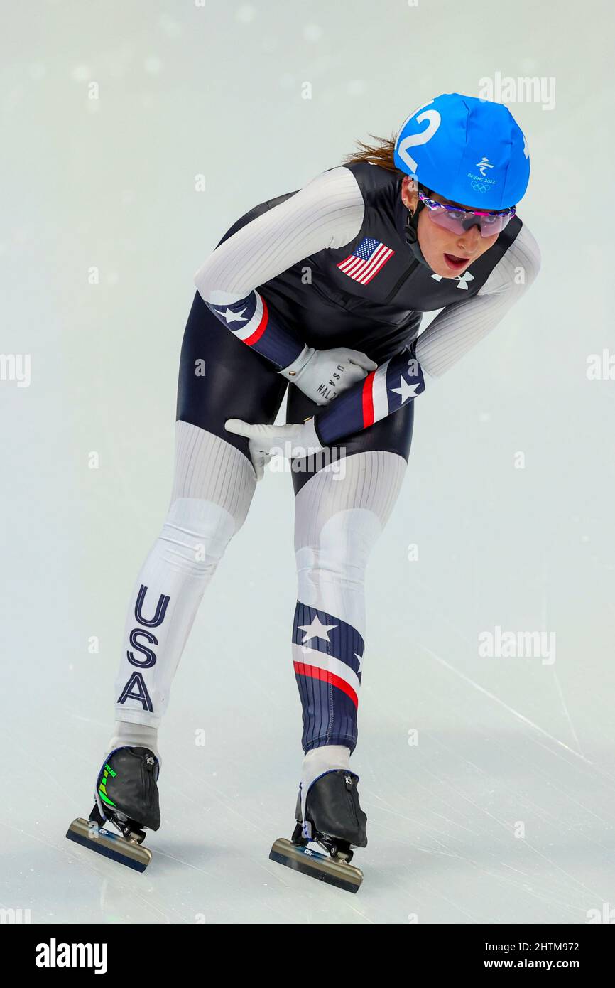 Giorgia Birkeland (USA), 19. FEBRUAR 2022 - Eisschnelllauf : das Massenstartfinale der Frauen während der Olympischen Winterspiele 2022 in Peking bei National Spe Stockfoto