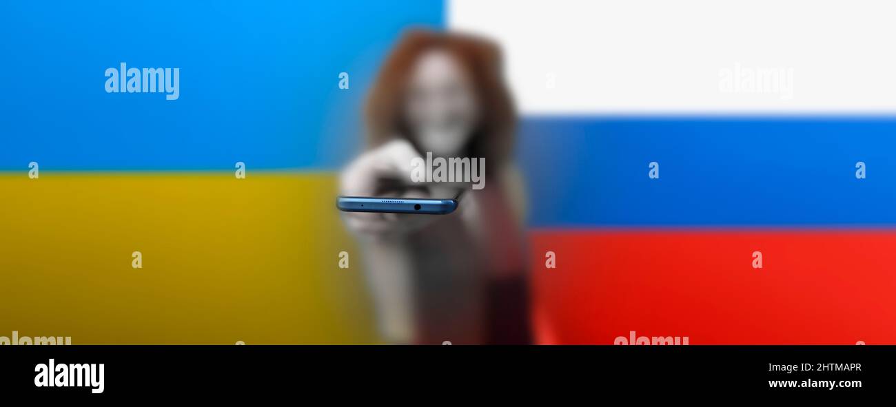 Fake News Konzept zwischen der Ukraine und Russland Stockfoto