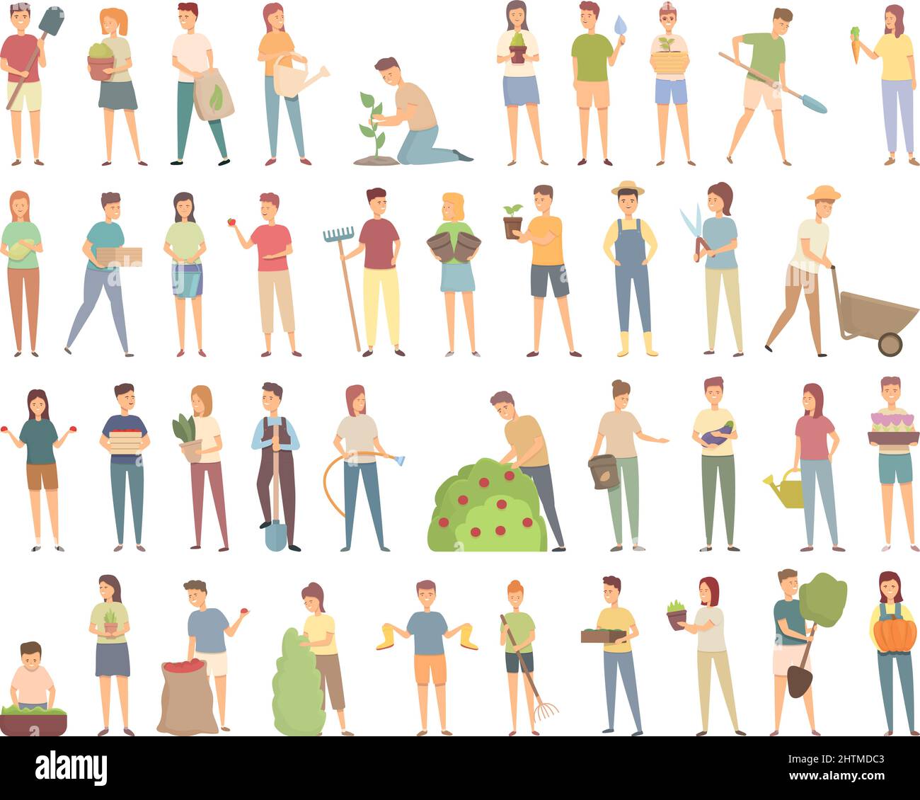 Gartenarbeit mit Kindern Icons Satz Cartoon-Vektor. Gartenbaum. Reinigungserde Stock Vektor