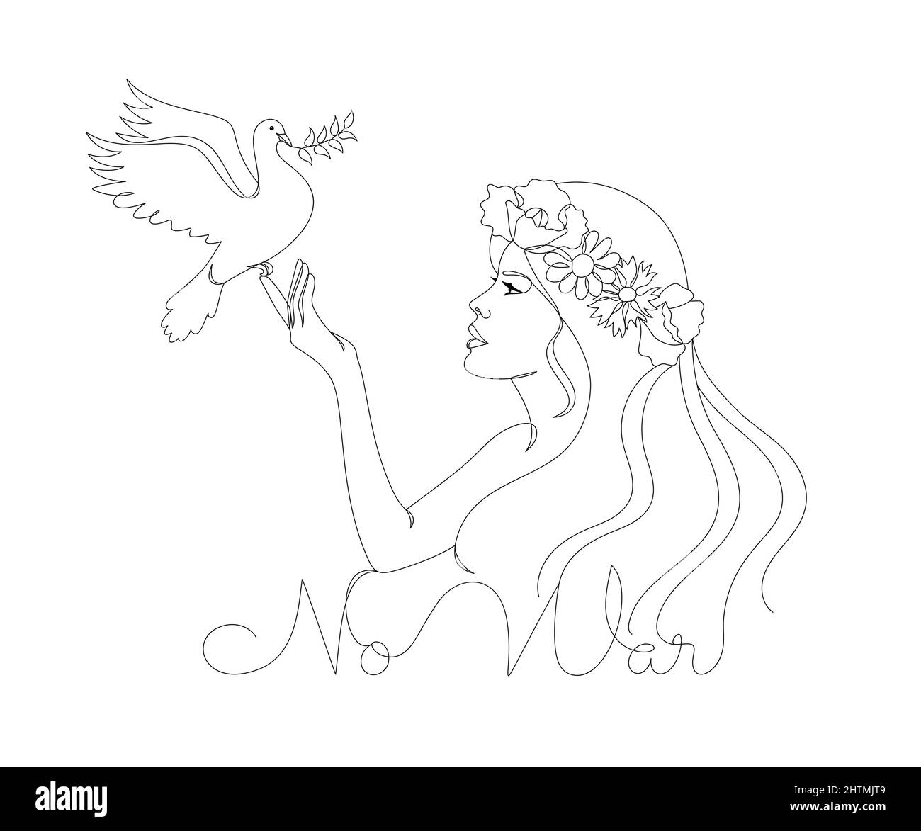 Gesicht einer ukrainischen Frau mit einer Taube. Stock Vektor