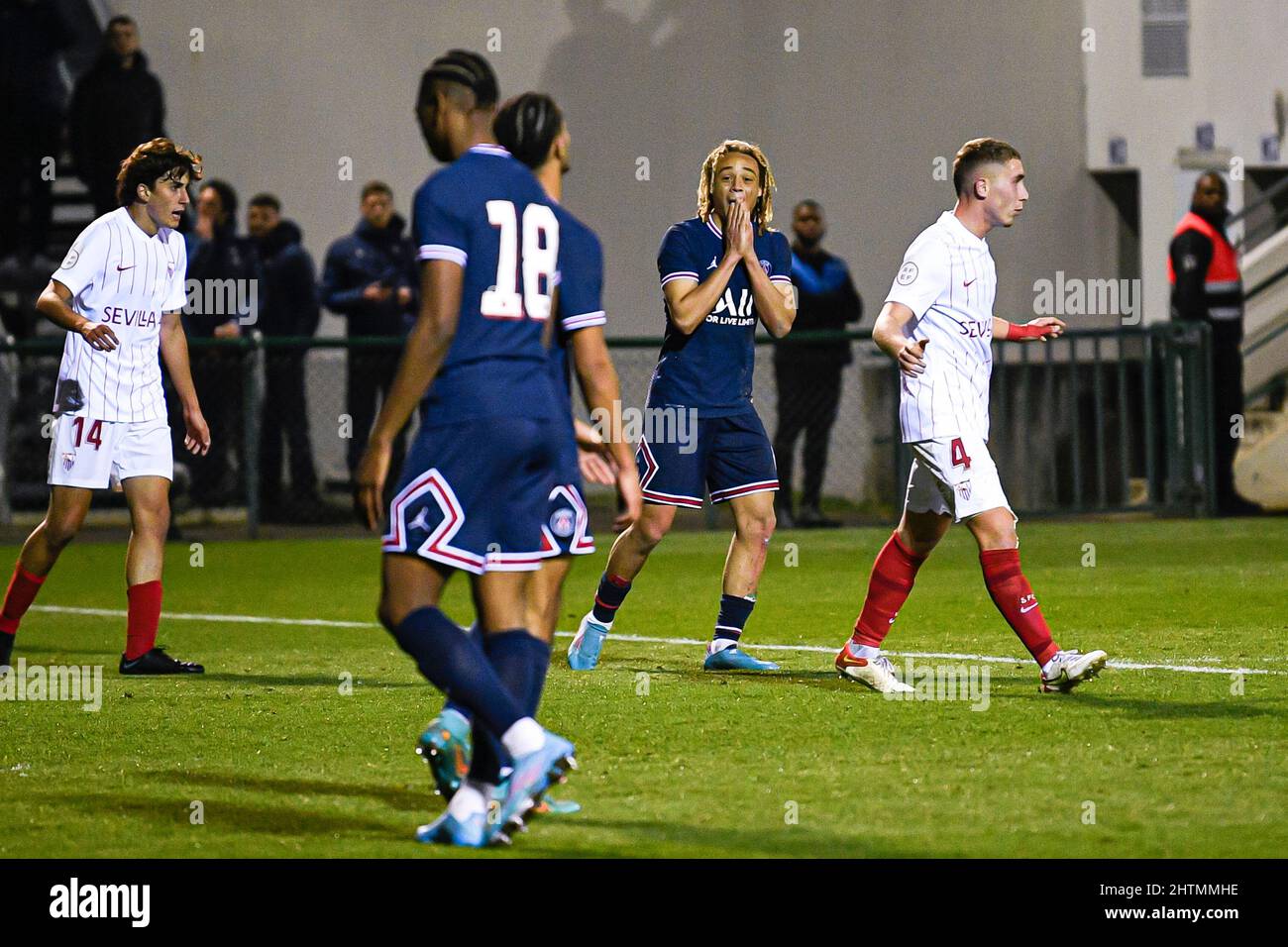 Saint-Germain-en-Laye, Frankreich, 1. März 2022, Xavi Simons von PSG während der UEFA Youth League (U19), einer Runde von 16 Fußballspielen zwischen Paris Saint-Germain (PSG) und Sevilla FC (Juvenil A) am 1. März 2022 im Georges Lefevre Stadion in Saint-Germain-en-Laye, Frankreich. Stockfoto