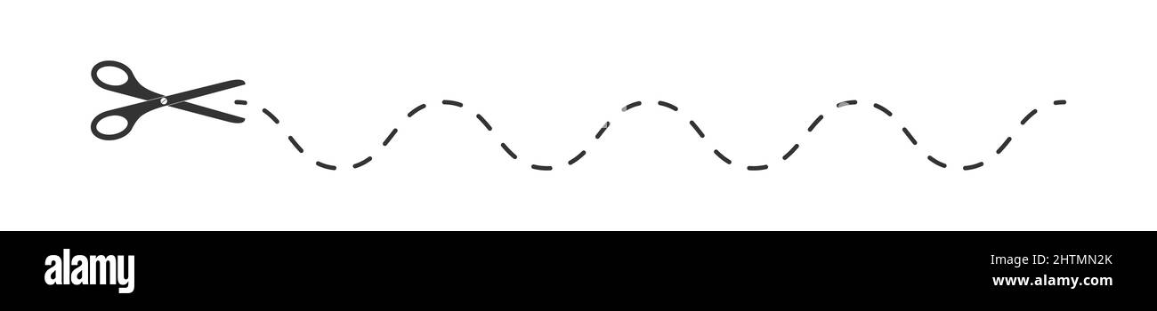 Scheren-Symbol mit gewelltem gepunktetem Schnitt hier Linie. Piktogramm für Gutschein, Gutschein, Etikett, Papierseite. Einfache Vektordarstellung auf weißem Hintergrund isoliert Stock Vektor