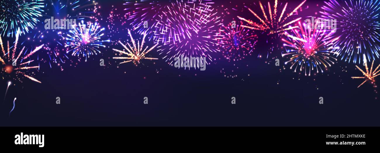 Feuerwerk Animation realistische Hintergrund mit Feier und Urlaub Symbole Vektor Illustration Stock Vektor