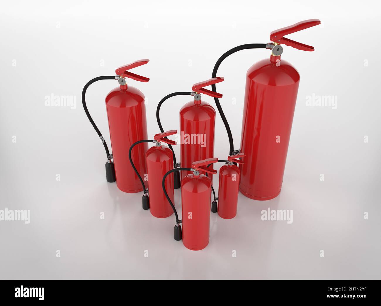 3D Feuerlöscher auf weißem Hintergrund Stockfoto