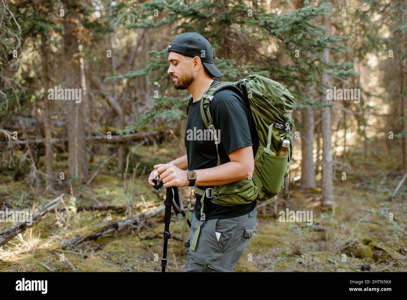 Kanada, Yukon, Whitehorse, Mann Wandern im Wald Stockfoto