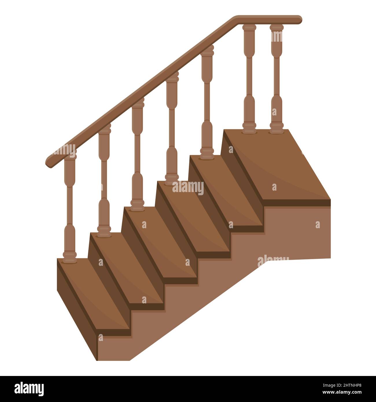 Holztreppe zur Veranda - eine Treppe, um das Haus mit dekorativen Holzgeländer zu betreten. Stock Vektor