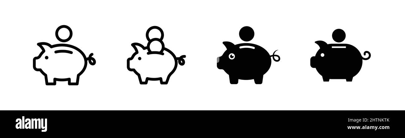 Piggy Bank Icon Designvorlage, konturiert und flach Stock Vektor
