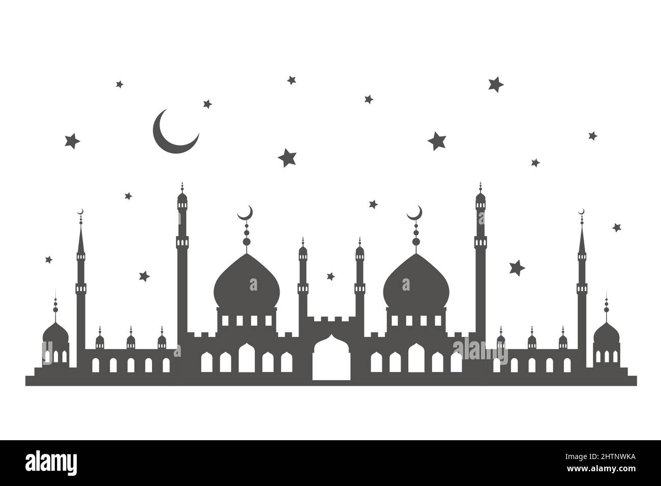 Moschee mit Minaretten Silhouette. Islamische Architektur an der Skyline. Istanbul Stadtbild isoliert auf weißem Hintergrund. Stock Vektor