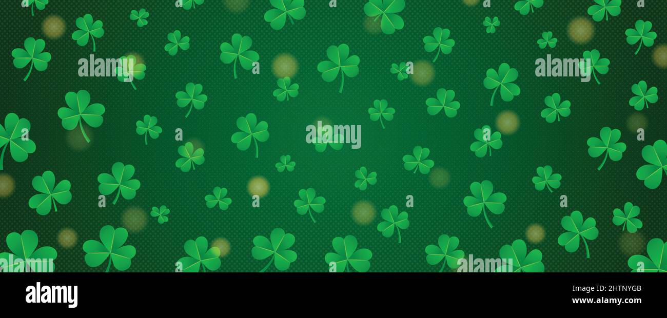 Happy St. Patrick's Day Horizontales Hintergrundbanner. Website-Header Wallpaper Vektor-Illustration. Realistisches Shamrock Blätter Muster Saint Patrick Stock Vektor