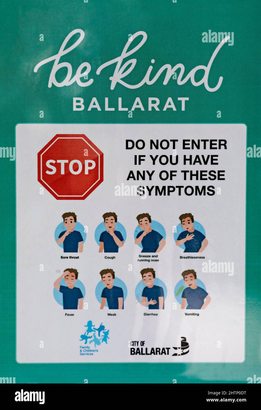 Ballarat Australia / Ein Covid 19 Zustandsschild in Ballarat Australia. Stockfoto