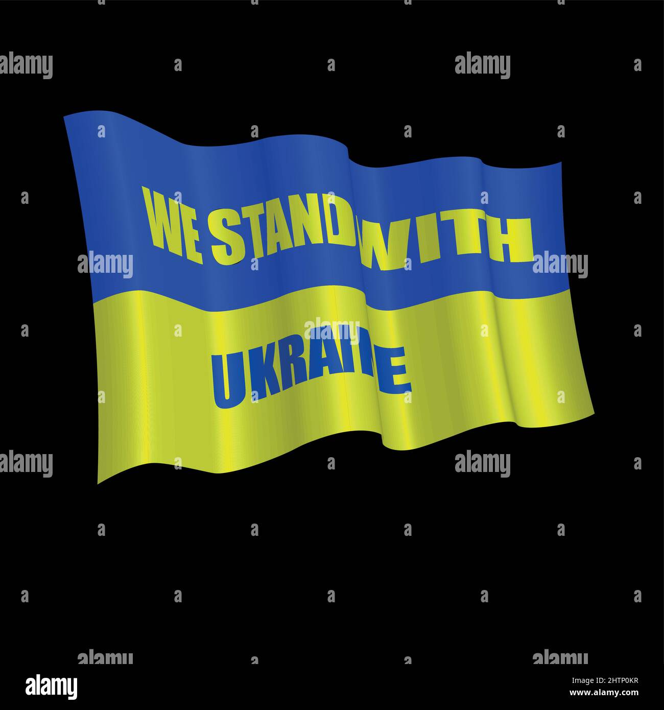 Wir stehen mit Ukraine Banner Text mit Ukraine Flagge. Internationaler Protest, Stock Vektor