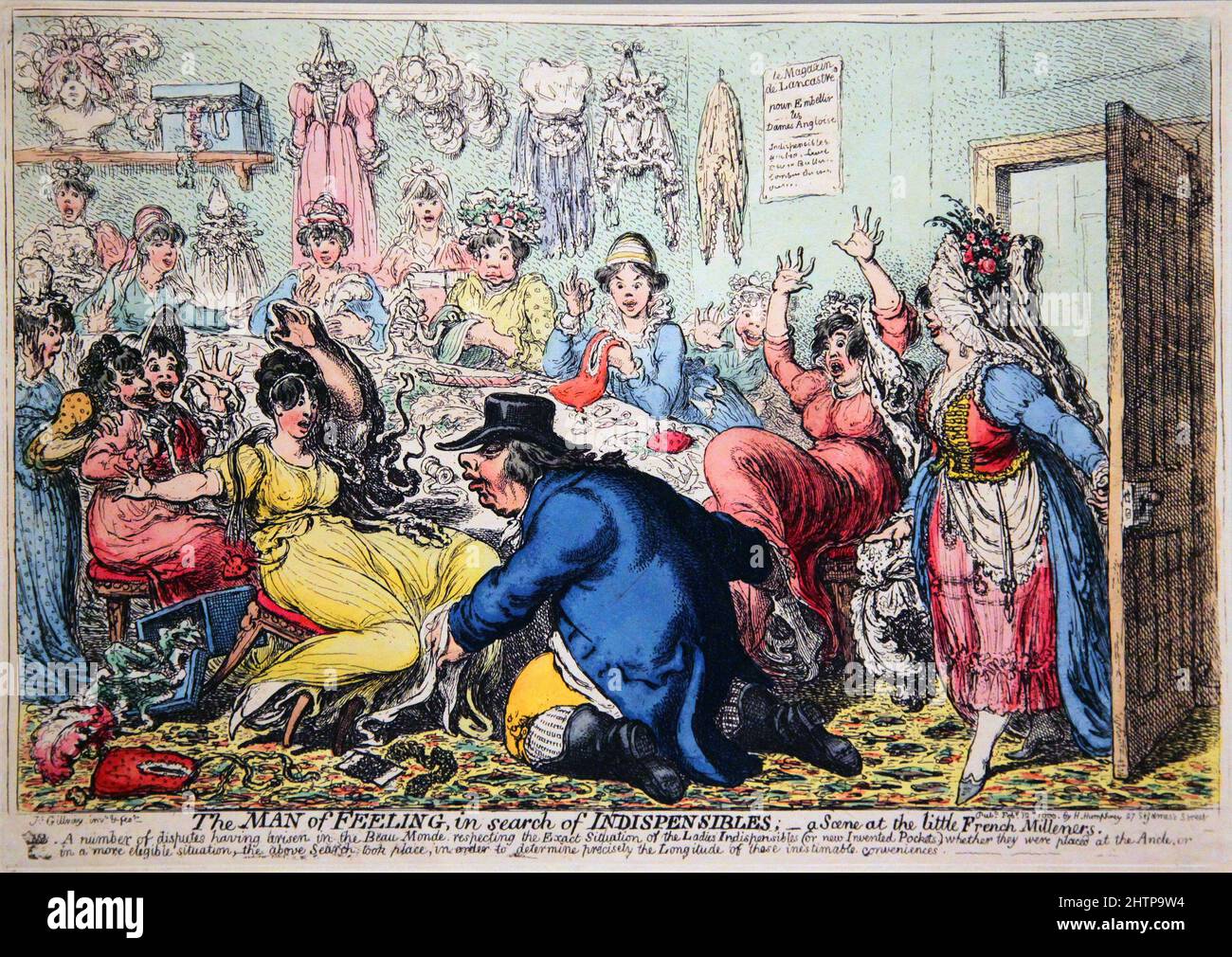 The man of Feeling,in search of Indispensibles (1800) von James Gillray (1757-1815).britischer Karikaturist und Grafiker, berühmt für seine geätzten politischen und sozialen Satiren. Stockfoto