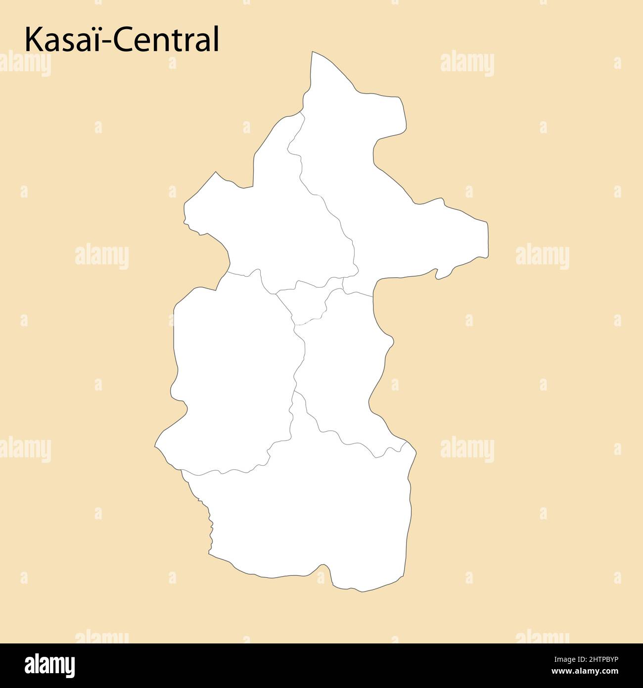 Hochwertige Karte von Kasai-Central ist eine Region von DR Kongo, mit Grenzen der Bezirke Stock Vektor