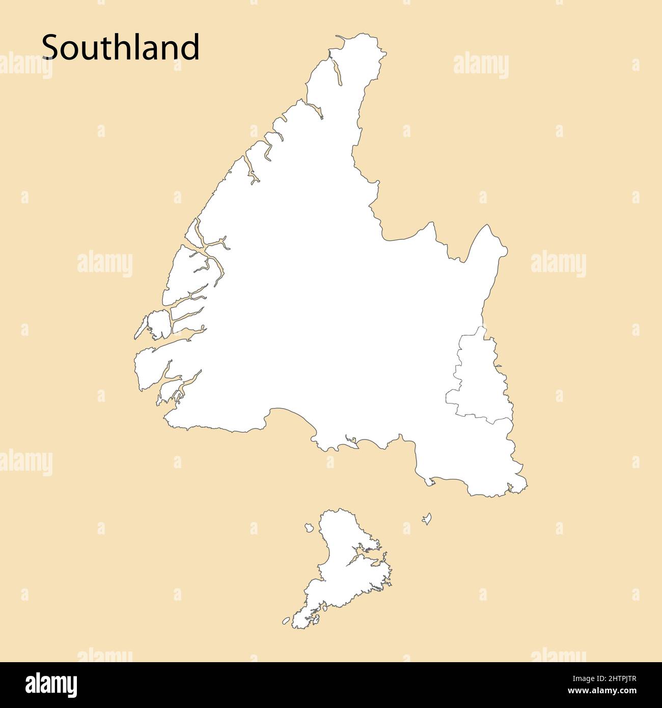 Hochwertige Karte von Southland ist eine Region von Neuseeland, mit Grenzen der Bezirke Stock Vektor