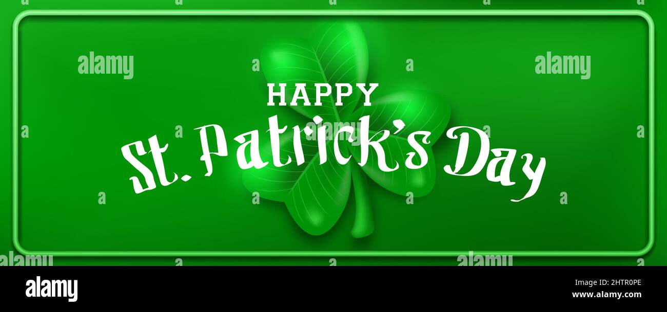 Happy st patricks Day Typografie auf grünem Hintergrund. St. Patrick's Day. 3D Kleeblatt aus Kleeblatt. Typografie. Vektorgrafik. Stock Vektor