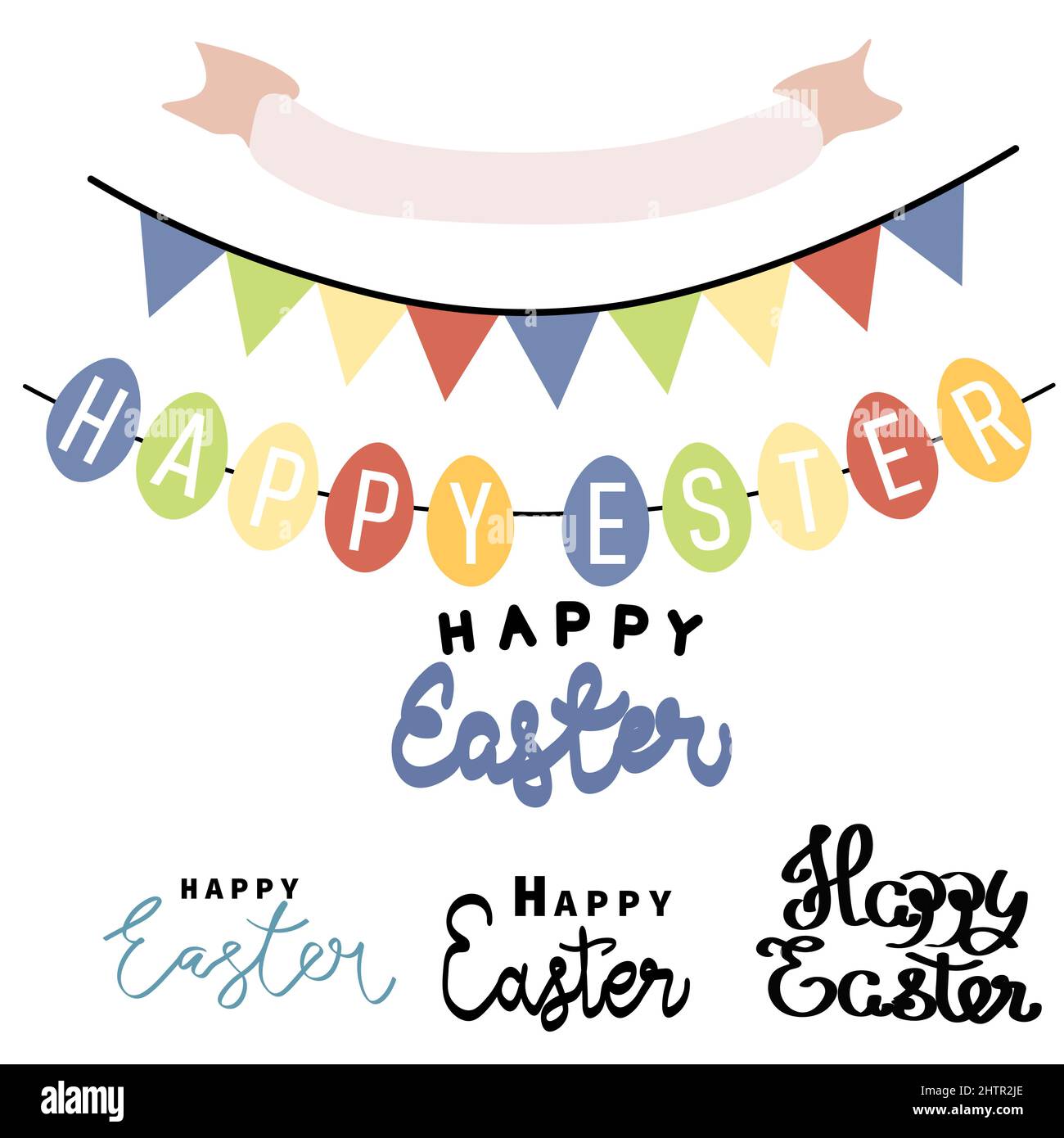 Ostern Set mit Feiertag Inschriften und Fahnen. Frohe Ostern Grüße Text. Design für Titel für die Website, Banner, Poster, Karte, Papierdruck Stock Vektor