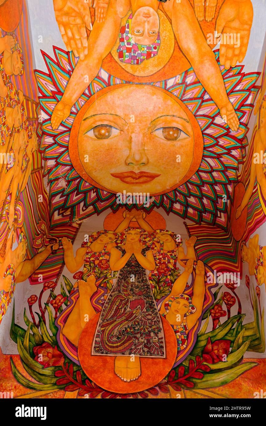 Mexiko, Staat Guanajuato, San Miguel de Allende, Instituto Allende, Wandgemälde von David Leonardo, einem modernen mexikanischen Muralisten, Stockfoto