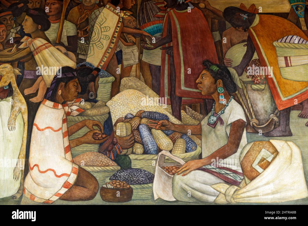 Detail von Diego Rivera's Wandbild 'Tenochtitlan' im Nationalpalast in Mexiko-Stadt. Stockfoto