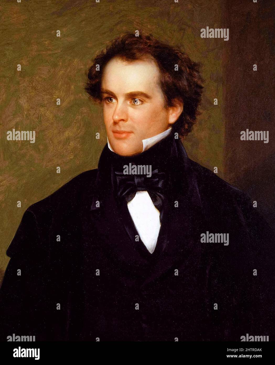 Nathaniel Hawthorne (1804-1864) amerikanischer Schriftsteller, dessen anonyme Geschichten 1837 in Buchform in zwei Bänden namens Twice-Told Tales veröffentlicht wurden. Foto eines Porträts von Charles Osgood (1809-1890), gemalt 1841. Stockfoto