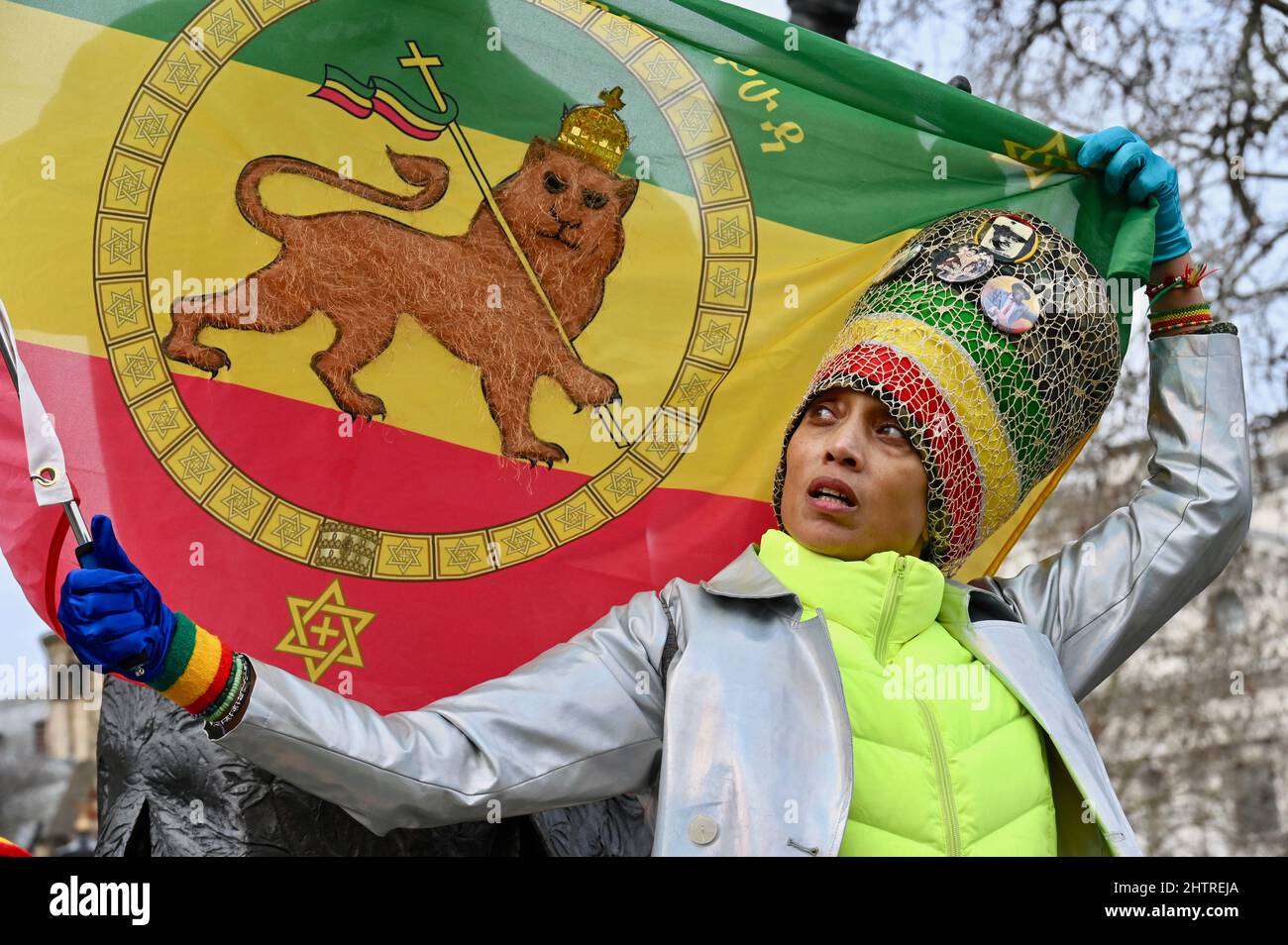 London, Großbritannien. Stehen Sie für die Äthiopien-Kundgebung, die Nelson-Mandela-Statue, den Parliament Square, London, ein. UK Credit: michael melia/Alamy Live News Stockfoto
