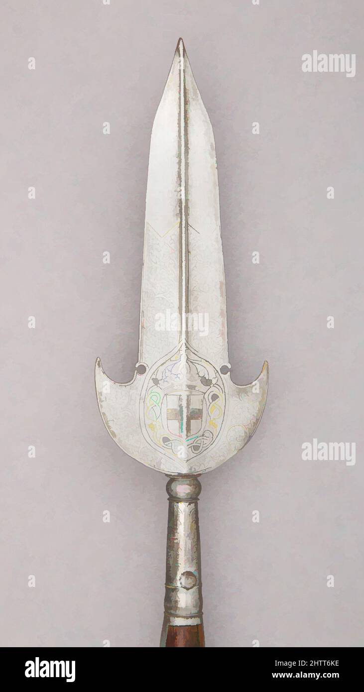 Kunst inspiriert von Partisan, ca. 1620, Italienisch, Stahl, Holz, L. 82 1/8 Zoll (208,5 cm); L des Kopfes 14 3/4 Zoll (37,4 cm); B: 4 1/2 Zoll (11,4 cm); Gewicht 4 lbs. 13 oz. (2182,9 g), Shafted Weapons, Classic Works modernisiert von Artotop mit einem Schuss Moderne. Formen, Farbe und Wert, auffällige visuelle Wirkung auf Kunst. Emotionen durch Freiheit von Kunstwerken auf zeitgemäße Weise. Eine zeitlose Botschaft, die eine wild kreative neue Richtung verfolgt. Künstler, die sich dem digitalen Medium zuwenden und die Artotop NFT erschaffen Stockfoto