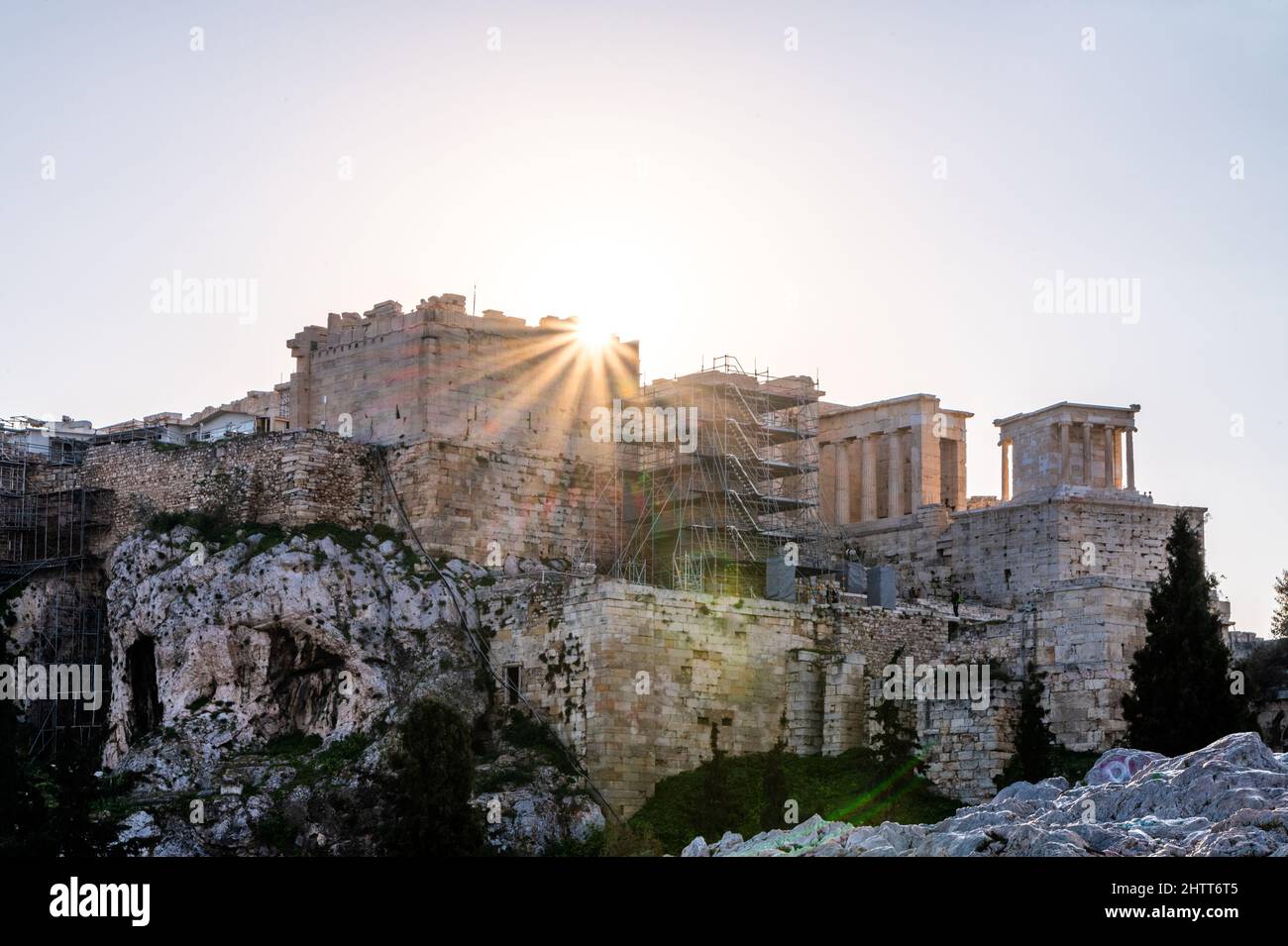 Sonnenaufgang auf der Akropolis von Athen, Griechenland Stockfoto