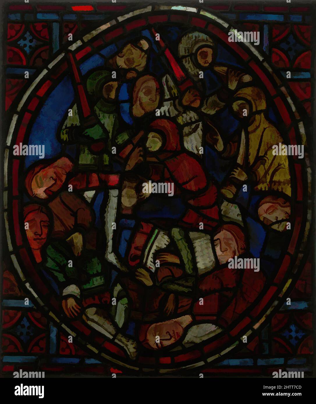 Kunst inspiriert von Glasmalerei, 1270, Französisch, Glas, Blei, Farbe, H. 23 1/4 Zoll (59,0 cm); B: 20 Zoll (50,8 cm), Verschiedenes-Buntglas, Klassisches Werk, das von Artotop mit einem Schuss Moderne modernisiert wurde. Formen, Farbe und Wert, auffällige visuelle Wirkung auf Kunst. Emotionen durch Freiheit von Kunstwerken auf zeitgemäße Weise. Eine zeitlose Botschaft, die eine wild kreative neue Richtung verfolgt. Künstler, die sich dem digitalen Medium zuwenden und die Artotop NFT erschaffen Stockfoto