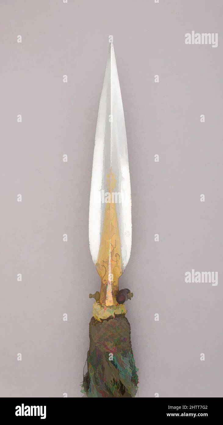 Kunst inspiriert von Boar Spear, 16. Jahrhundert, Deutsch, Stahl, Holz, Gold, Metallgewinde, L. 81 1/8 Zoll (206,1 cm); L des Kopfes 18 Zoll (45,7 cm); B: 4 11/16 Zoll (11,9 cm); Gewicht 3 lbs. 8,8 oz. (1610,3 g), Shafted Weapons, Classic Works modernisiert von Artotop mit einem Schuss Moderne. Formen, Farbe und Wert, auffällige visuelle Wirkung auf Kunst. Emotionen durch Freiheit von Kunstwerken auf zeitgemäße Weise. Eine zeitlose Botschaft, die eine wild kreative neue Richtung verfolgt. Künstler, die sich dem digitalen Medium zuwenden und die Artotop NFT erschaffen Stockfoto