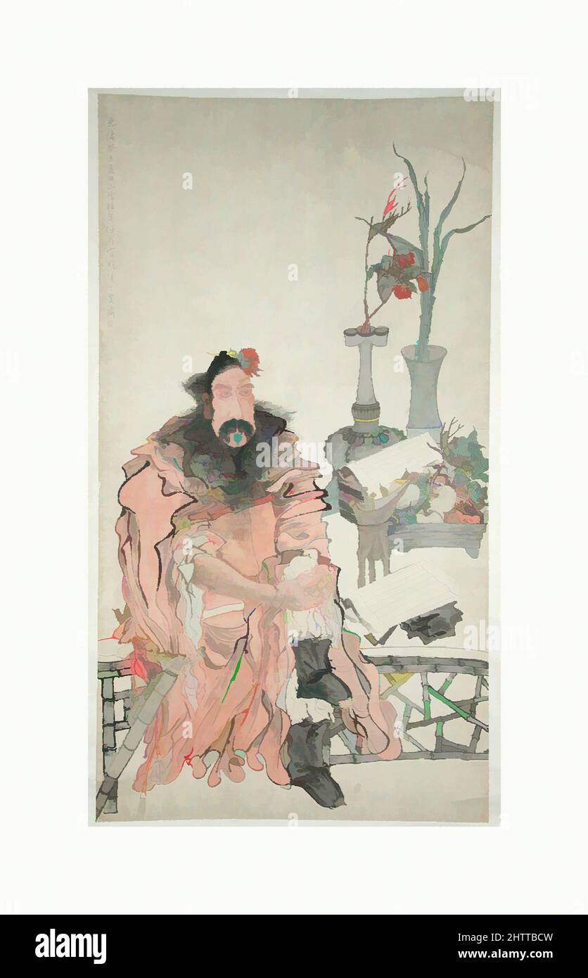 Kunst inspiriert von 清 任頤 鍾馗 軸, Zhong Kui, Qing-Dynastie (1644–1911), datiert 1883, China, Hängende Bildrolle; Tinte und Farbe auf Papier, Bild: 67 5/8 x 36 3/4 Zoll (171,8 x 93,3 cm), Gemälde, Ren Yi (Ren Bonian) (Chinesisch, 1840–1896), Ren Yi, ein Leiter der späten Qing Shanghai Malschule, Klassische Werke, die von Artotop mit einem Schuss Moderne modernisiert wurden. Formen, Farbe und Wert, auffällige visuelle Wirkung auf Kunst. Emotionen durch Freiheit von Kunstwerken auf zeitgemäße Weise. Eine zeitlose Botschaft, die eine wild kreative neue Richtung verfolgt. Künstler, die sich dem digitalen Medium zuwenden und die Artotop NFT erschaffen Stockfoto