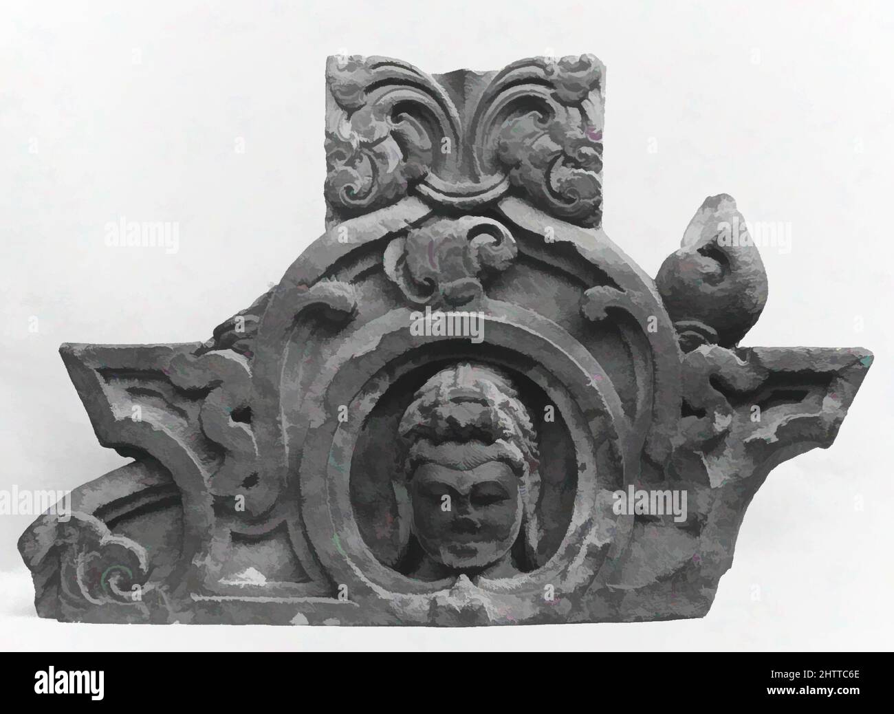 Kunst inspiriert von Kopf einer Hindu-Gottheit, 9. Jahrhundert, Indien (Rajasthan, Sirohi, Vasantgarh), Stein mit lackierter roter Farbe, H. 19 Zoll (48,3 cm); B: 27 3/4 Zoll (70,5 cm), Skulptur, Klassisches von Artotop modernisiertes Werk mit einem Schuss Moderne. Formen, Farbe und Wert, auffällige visuelle Wirkung auf Kunst. Emotionen durch Freiheit von Kunstwerken auf zeitgemäße Weise. Eine zeitlose Botschaft, die eine wild kreative neue Richtung verfolgt. Künstler, die sich dem digitalen Medium zuwenden und die Artotop NFT erschaffen Stockfoto