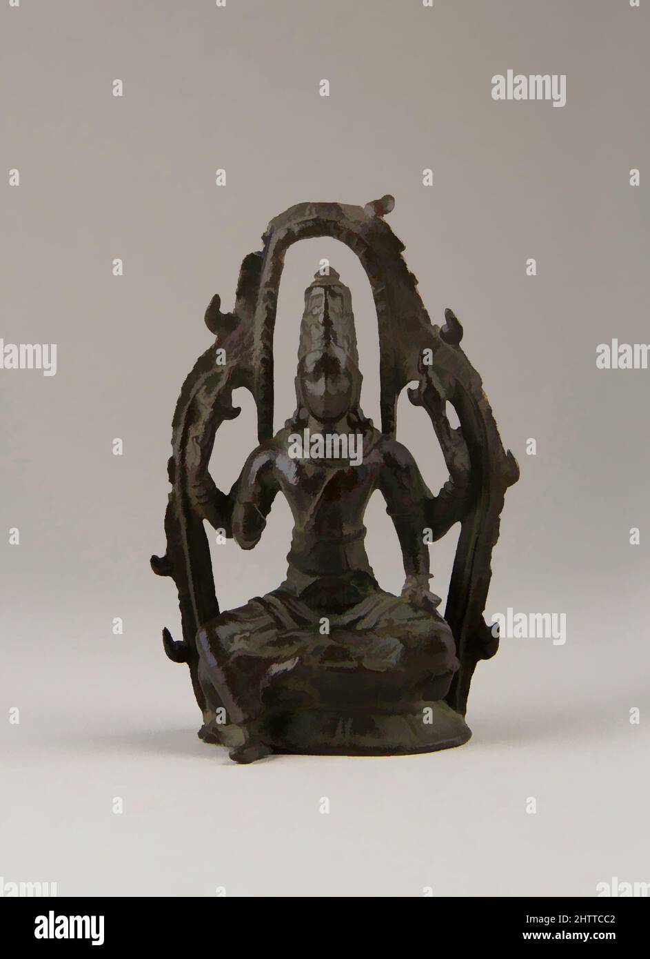 Kunst inspiriert von sitzenden Vishnu, Pallava oder frühen Chola-Zeiten (880–1279), 9. Jahrhundert, Indien (Tamil Nadu), Kupferlegierung, H. 4 3/5 Zoll (11,7 cm); B: 2 15/16 (7,5 cm); T: 1 15/16 Zoll (4,9 cm), Metallarbeiten, Klassisches Werk, modernisiert von Artotop mit einem Schuss Moderne. Formen, Farbe und Wert, auffällige visuelle Wirkung auf Kunst. Emotionen durch Freiheit von Kunstwerken auf zeitgemäße Weise. Eine zeitlose Botschaft, die eine wild kreative neue Richtung verfolgt. Künstler, die sich dem digitalen Medium zuwenden und die Artotop NFT erschaffen Stockfoto