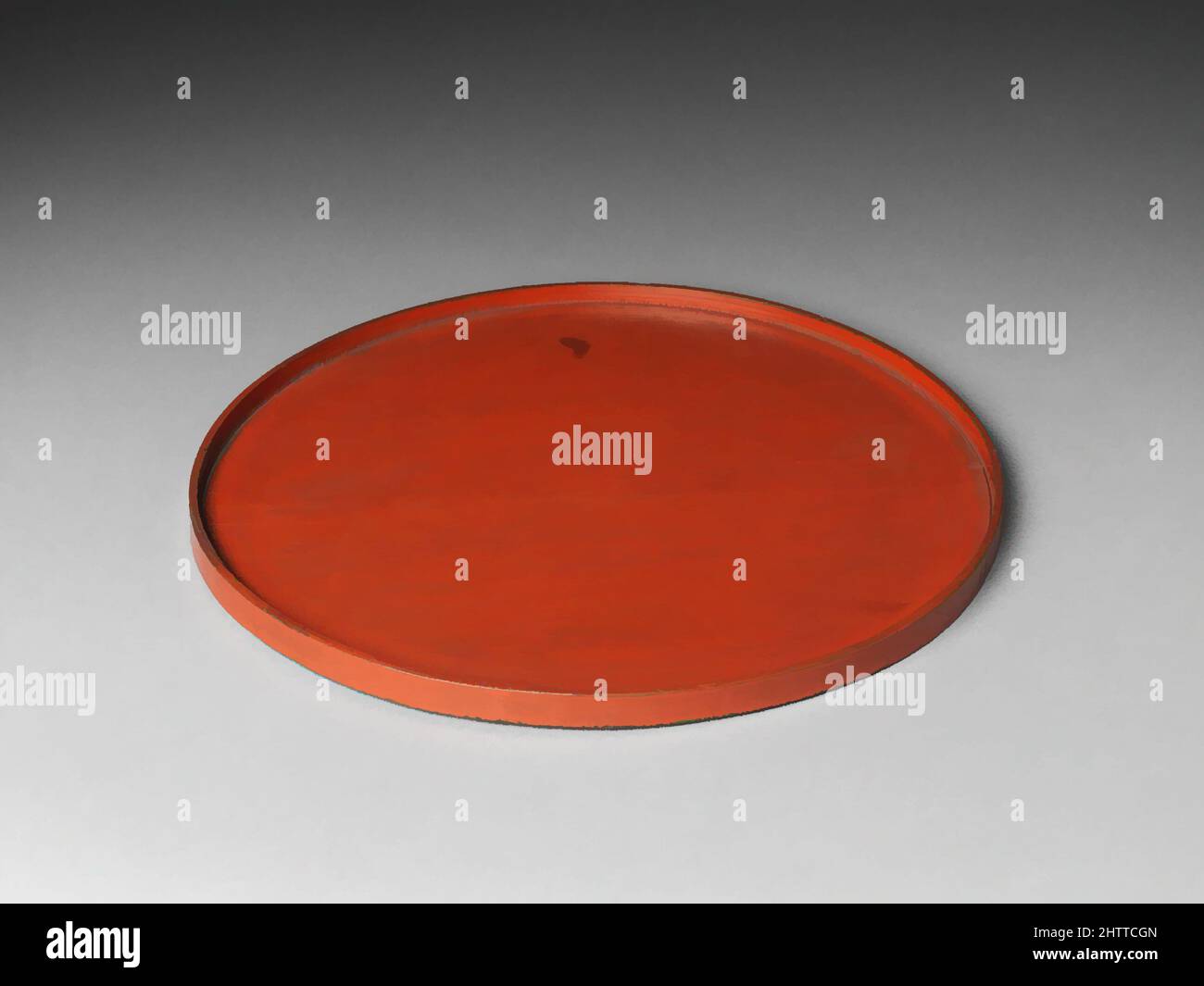 Kunst inspiriert von Tray, Muromachi-Zeit (1392–1573), 16. Jahrhundert, Japan, roter Jacquer (Negoro-Ware), H. 3/4 Zoll (1,9 cm); Durchm. 16 1/4 Zoll (41,3 cm), Lack, Classic Works modernisiert von Artotop mit einem Schuss Moderne. Formen, Farbe und Wert, auffällige visuelle Wirkung auf Kunst. Emotionen durch Freiheit von Kunstwerken auf zeitgemäße Weise. Eine zeitlose Botschaft, die eine wild kreative neue Richtung verfolgt. Künstler, die sich dem digitalen Medium zuwenden und die Artotop NFT erschaffen Stockfoto