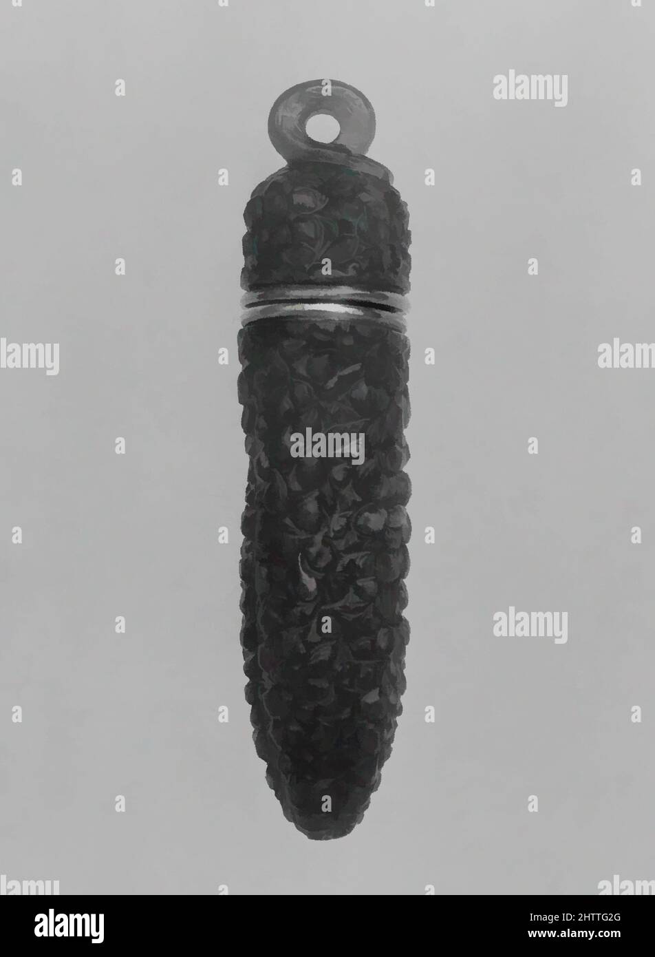 Kunst inspiriert von Duftflasche mit Klappdeckel, 1897, Frankreich, Nephrit, H. 2 1/2 Zoll (6,4 cm); B: 9/16 Zoll (1,4 cm), Jade, Classic Works modernisiert von Artotop mit einem Schuss Modernität. Formen, Farbe und Wert, auffällige visuelle Wirkung auf Kunst. Emotionen durch Freiheit von Kunstwerken auf zeitgemäße Weise. Eine zeitlose Botschaft, die eine wild kreative neue Richtung verfolgt. Künstler, die sich dem digitalen Medium zuwenden und die Artotop NFT erschaffen Stockfoto