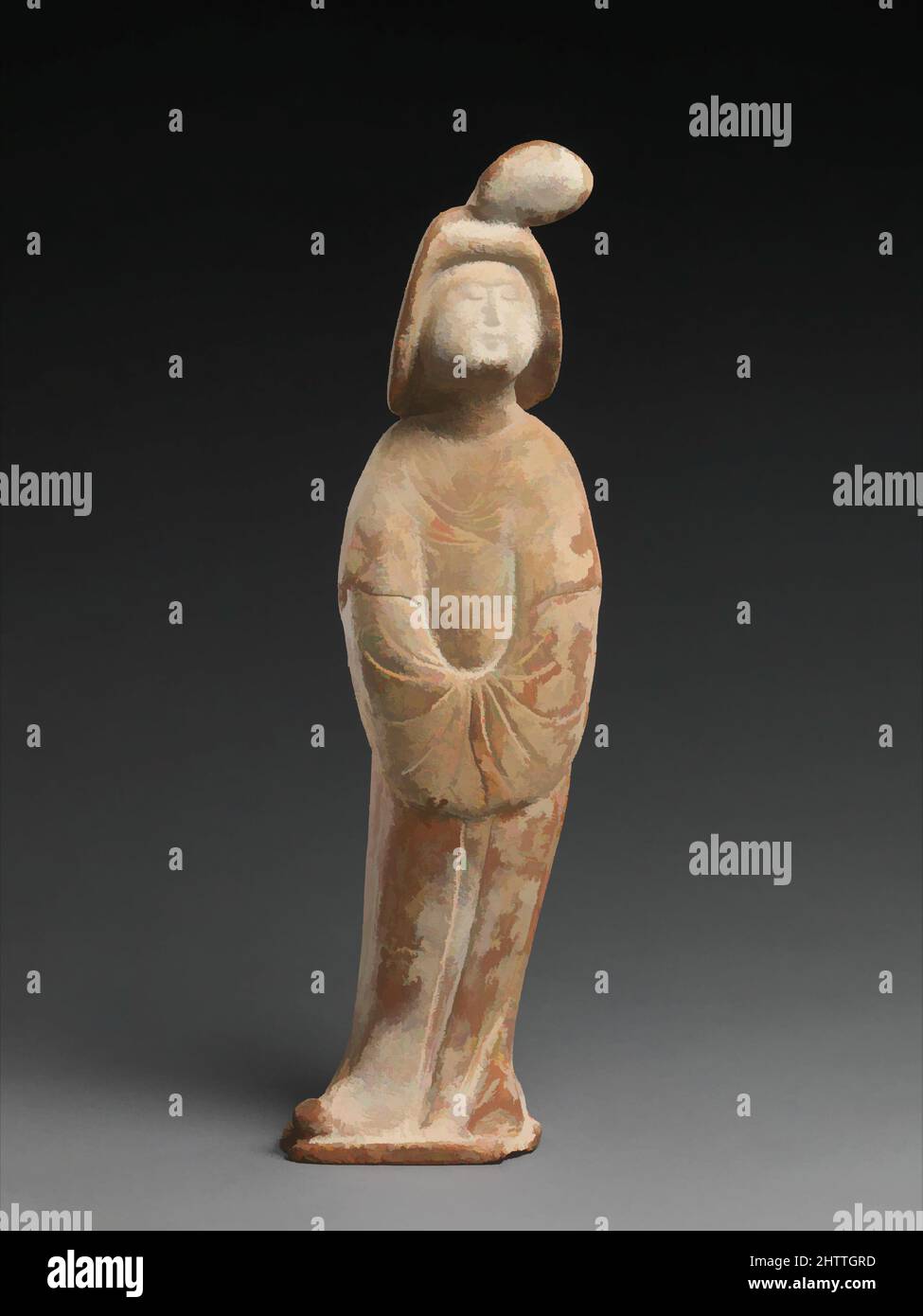 Kunst inspiriert von Figur einer Hofdame, Tang-Dynastie (618–907), 8. Jahrhundert, China, bemalte Keramik, H. 14 5/8 (37,1 cm); W. 4 1/2 Zoll (11,4 cm); D. 3 1/4 Zoll (8,3 cm), Grabtöpfchen, Klassische Werke, die von Artotop mit einem Schuss Moderne modernisiert wurden. Formen, Farbe und Wert, auffällige visuelle Wirkung auf Kunst. Emotionen durch Freiheit von Kunstwerken auf zeitgemäße Weise. Eine zeitlose Botschaft, die eine wild kreative neue Richtung verfolgt. Künstler, die sich dem digitalen Medium zuwenden und die Artotop NFT erschaffen Stockfoto