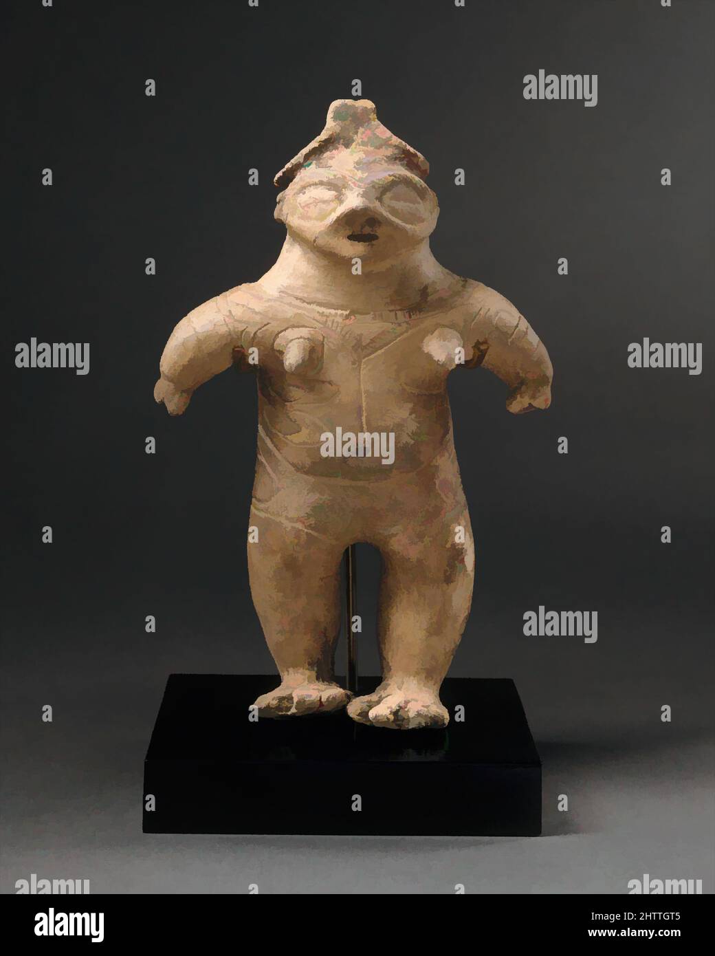 Kunst inspiriert durch stehende weibliche Tonfigur, Final Jōmon Period (ca. 1000–300 v. Chr.), Japan, Steingut mit Kordelmarkierung und eingeschnittenen Verzierungen, H. 9 1/4 Zoll (23,5 cm); B: 5 3/4 Zoll (14,6 cm); D. 3 1/4 Zoll (8,3 cm), Keramik, Klassisches von Artotop modernisiertes Werk mit einem Schuss Moderne. Formen, Farbe und Wert, auffällige visuelle Wirkung auf Kunst. Emotionen durch Freiheit von Kunstwerken auf zeitgemäße Weise. Eine zeitlose Botschaft, die eine wild kreative neue Richtung verfolgt. Künstler, die sich dem digitalen Medium zuwenden und die Artotop NFT erschaffen Stockfoto