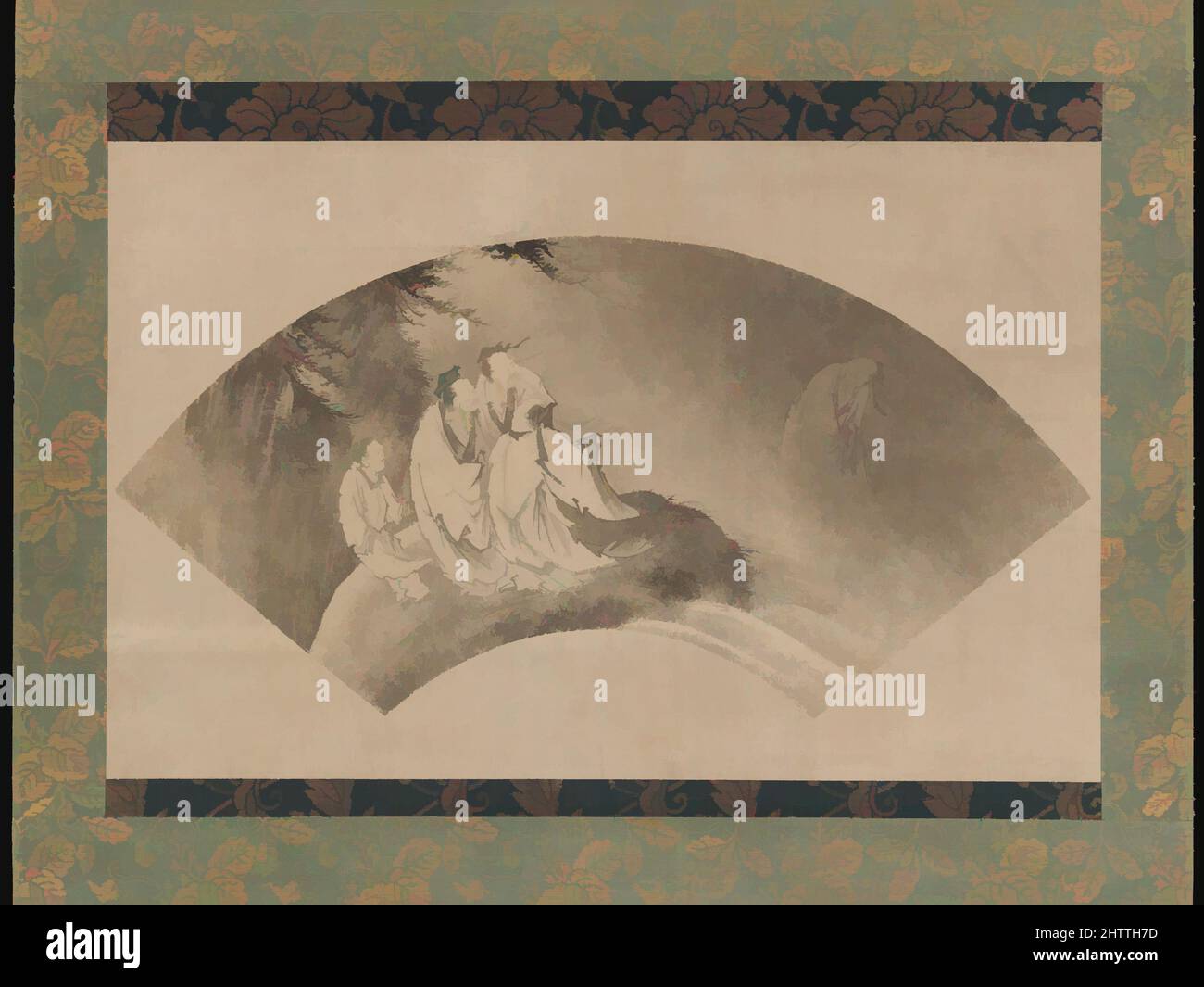 Kunst inspiriert von Reshi Flying on a Cloud, 伝狩野之信 列子御風図扇面, Muromachi-Periode (1392–1573), 16. Jahrhundert, Japan, Lüfter als hängende Rolle montiert; Tinte auf Papier, 8 1/4 x 20 1/2 Zoll (21 x 52 cm), Gemälde, Kano Yukinobu (japanisch, ca. 1513–1575), Reshi (chinesisch: Liezi), die legendären daoistischen, klassischen Werke, die von Artotop mit einem Schuss Moderne modernisiert wurden. Formen, Farbe und Wert, auffällige visuelle Wirkung auf Kunst. Emotionen durch Freiheit von Kunstwerken auf zeitgemäße Weise. Eine zeitlose Botschaft, die eine wild kreative neue Richtung verfolgt. Künstler, die sich dem digitalen Medium zuwenden und die Artotop NFT erschaffen Stockfoto