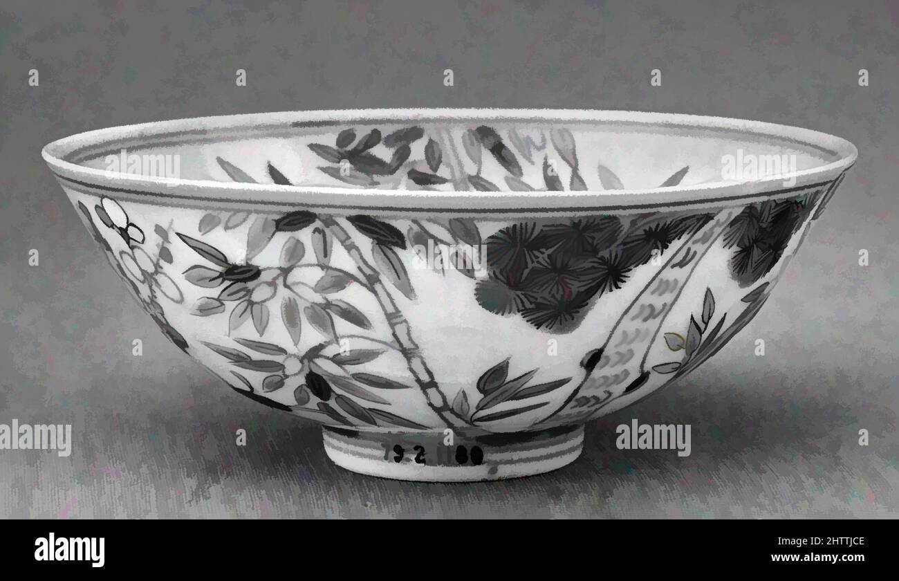 Kunst inspiriert von Covered Bowl, Qing-Dynastie (1644–1911), erste Hälfte des 19.. Jahrhunderts, China, Porzellan in Unterglasurblau und polychromer Überglasur-Emaille lackiert, Durchm. 4 1/2 Zoll (11,4 cm), Keramik, Klassisches von Artotop modernisiertes Werk mit einem Schuss Moderne. Formen, Farbe und Wert, auffällige visuelle Wirkung auf Kunst. Emotionen durch Freiheit von Kunstwerken auf zeitgemäße Weise. Eine zeitlose Botschaft, die eine wild kreative neue Richtung verfolgt. Künstler, die sich dem digitalen Medium zuwenden und die Artotop NFT erschaffen Stockfoto