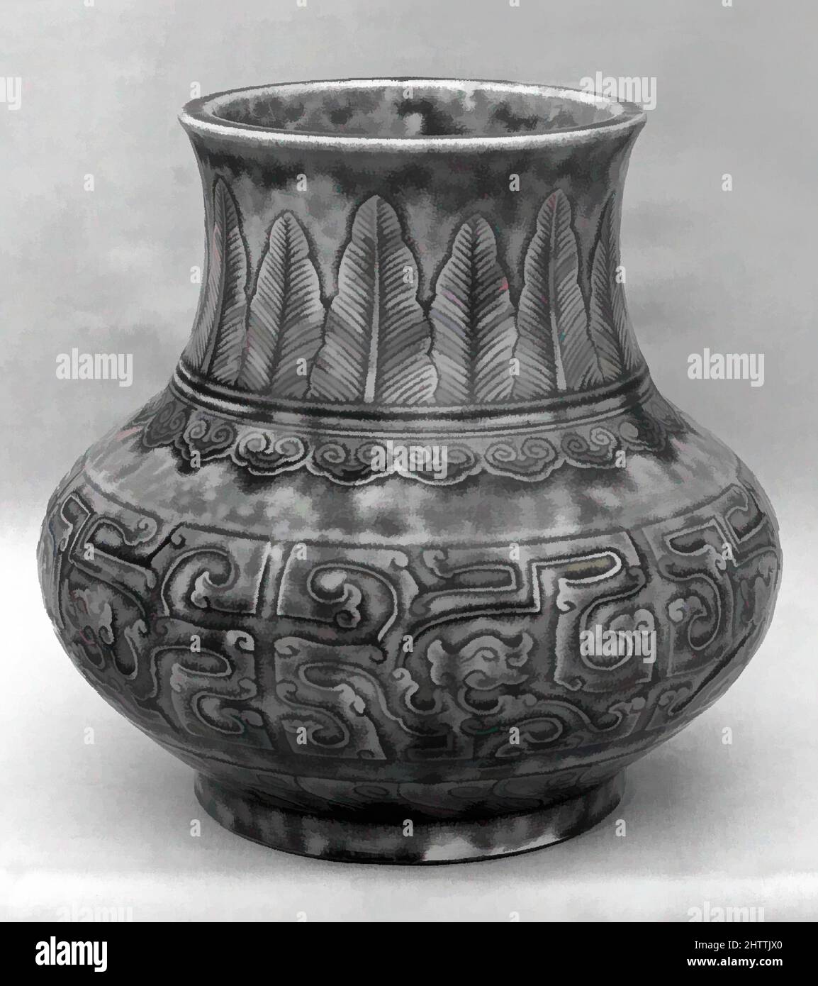 Kunst inspiriert von Vase, Qing-Dynastie (1644–1911), Qianlong-Periode (1736–95), China, Porzellan, H. 9 Zoll (22,9 cm), Keramik, Klassisches von Artotop modernisiertes Werk mit einem Schuss Moderne. Formen, Farbe und Wert, auffällige visuelle Wirkung auf Kunst. Emotionen durch Freiheit von Kunstwerken auf zeitgemäße Weise. Eine zeitlose Botschaft, die eine wild kreative neue Richtung verfolgt. Künstler, die sich dem digitalen Medium zuwenden und die Artotop NFT erschaffen Stockfoto