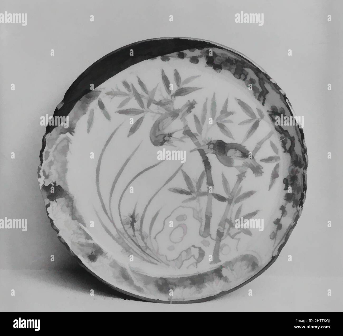 Kunst inspiriert von Teller, 16. Jahrhundert, Japan, Weißes Porzellan mit blauen unter der Glasur (Arita Ware, Imari-Typ), Diam. 5 7/8 Zoll (14,9 cm), Keramik, Gorodayu Shonzui (Japanisch, Klassische Werke, die von Artotop mit einem Schuss Moderne modernisiert wurden. Formen, Farbe und Wert, auffällige visuelle Wirkung auf Kunst. Emotionen durch Freiheit von Kunstwerken auf zeitgemäße Weise. Eine zeitlose Botschaft, die eine wild kreative neue Richtung verfolgt. Künstler, die sich dem digitalen Medium zuwenden und die Artotop NFT erschaffen Stockfoto