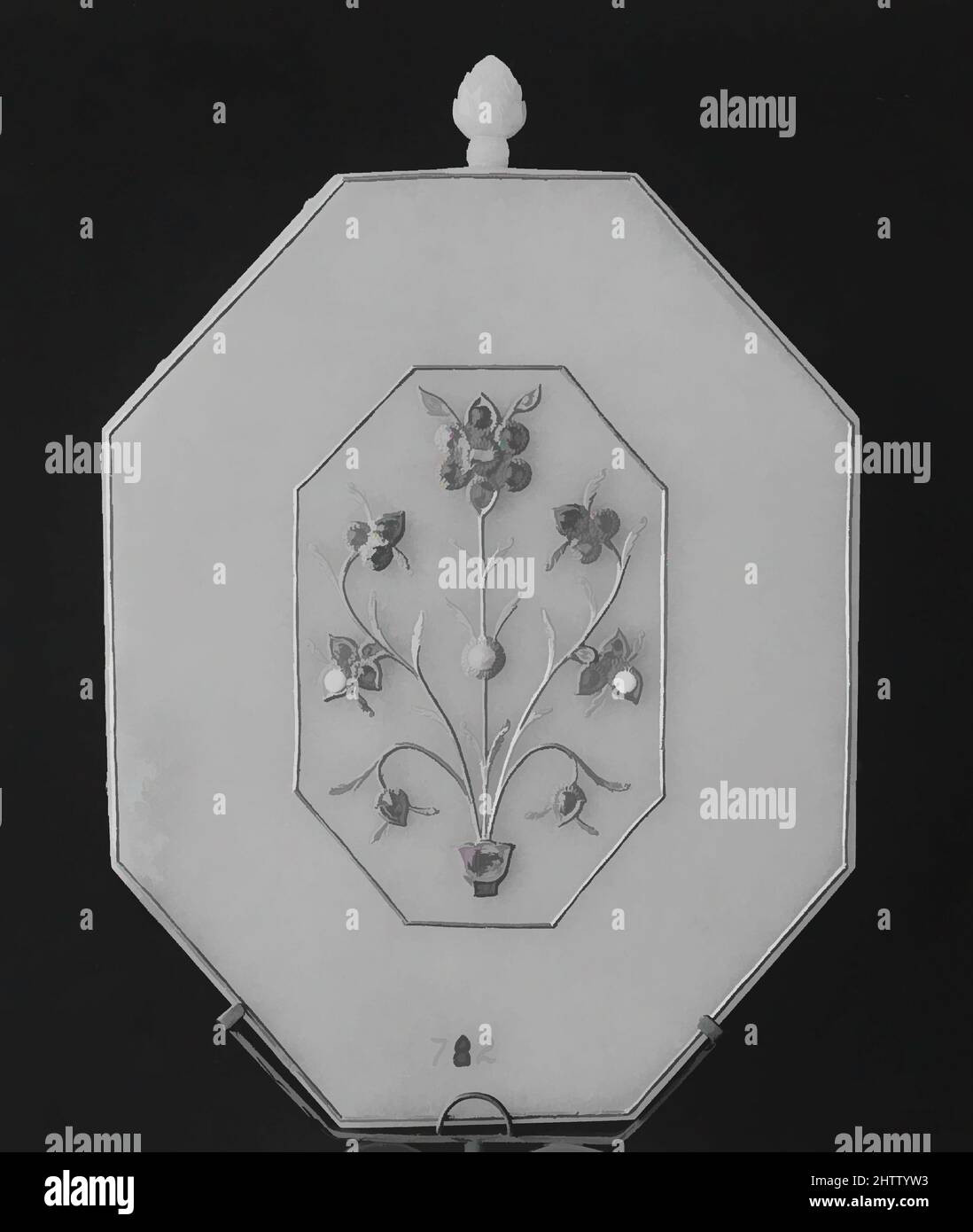 Art inspired by Jeweled Mirror, 19. Century, India, Nephrit, sehr hellgrau mit sehr schwacher gelblicher Färbung, H. 6 15/16 Zoll (17,6 cm); B: 4 13/16 Zoll (12,2 cm); D. 3/8 Zoll (0,9 cm), Jade, Classic Works modernisiert von Artotop mit einem Schuss Modernität. Formen, Farbe und Wert, auffällige visuelle Wirkung auf Kunst. Emotionen durch Freiheit von Kunstwerken auf zeitgemäße Weise. Eine zeitlose Botschaft, die eine wild kreative neue Richtung verfolgt. Künstler, die sich dem digitalen Medium zuwenden und die Artotop NFT erschaffen Stockfoto