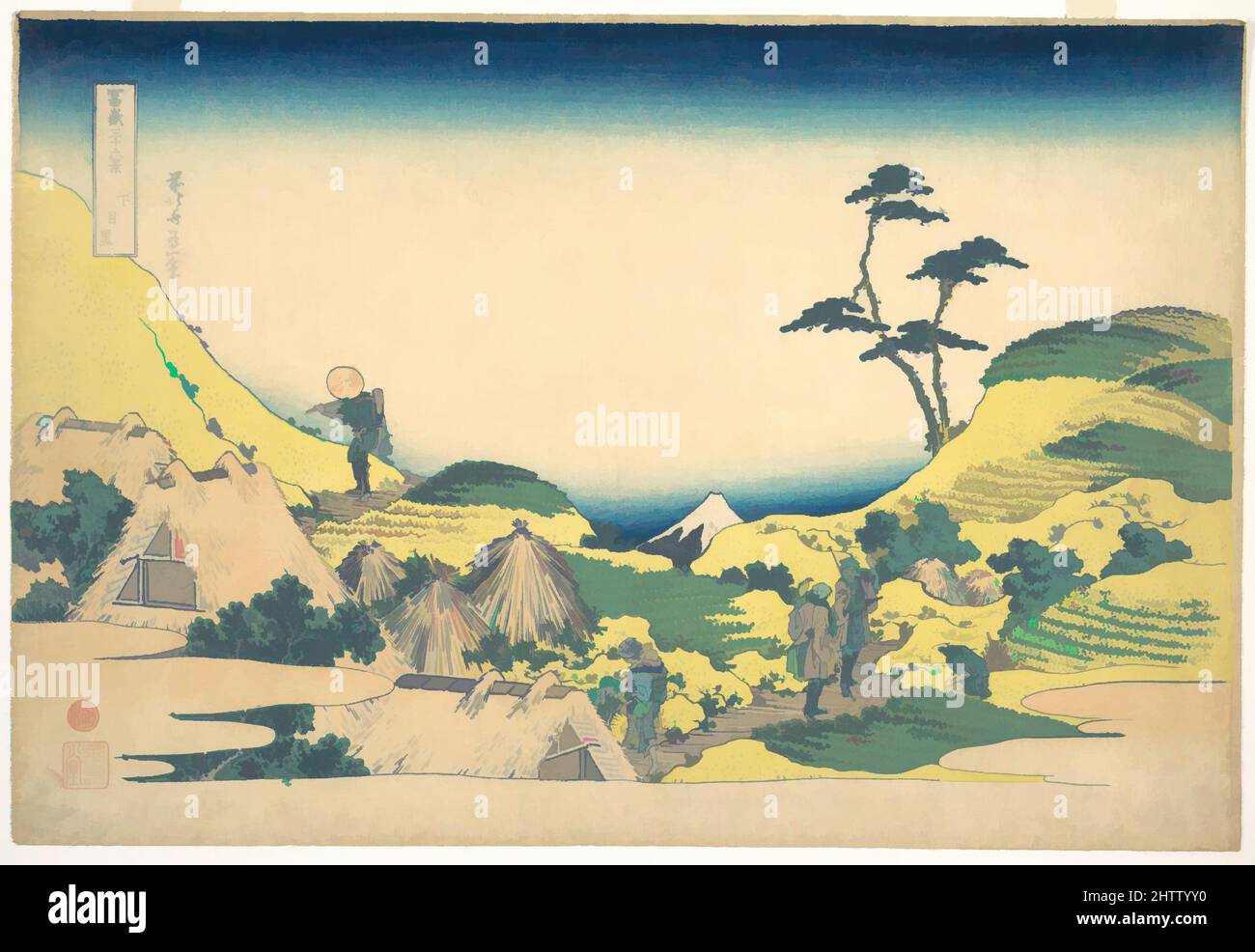 Kunst inspiriert von Lower Meguro (Shimo Meguro), aus der Serie 36 Ansichten des Fuji-Berges (Fugaku sanjūrokkei), 冨嶽三十六景 下目黒, Edo-Zeit (1615–1868), ca. 1830–32, Japan, Polychromer Holzschnitt; Tinte und Farbe auf Papier, 10 1/4 x 15 1/4 Zoll (26 x 38,7 cm), Drucke, Katsushika Hokusai (, Klassische Werke, die von Artotop mit einem Schuss Moderne modernisiert wurden. Formen, Farbe und Wert, auffällige visuelle Wirkung auf Kunst. Emotionen durch Freiheit von Kunstwerken auf zeitgemäße Weise. Eine zeitlose Botschaft, die eine wild kreative neue Richtung verfolgt. Künstler, die sich dem digitalen Medium zuwenden und die Artotop NFT erschaffen Stockfoto