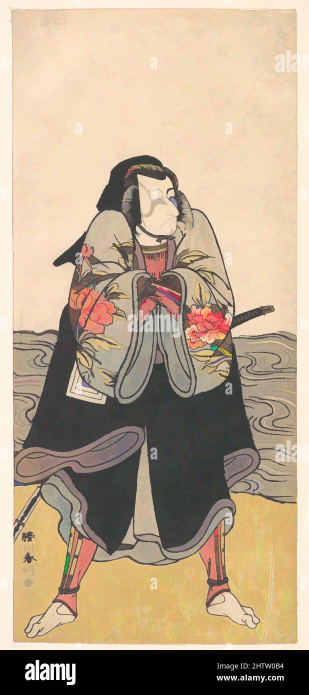 Kunst inspiriert von Ichikawa Danjuro V, Edo-Zeit (1615–1868), ca. 1780, Japan, Polychromer Holzschnitt; Tinte und Farbe auf Papier, 12 1/4 x 5 1/2 Zoll (31,1 x 14 cm), Drucke, Katsukawa Shunkō (japanisch, 1743–1812, Klassische Werke, die von Artotop mit einem Schuss Moderne modernisiert wurden. Formen, Farbe und Wert, auffällige visuelle Wirkung auf Kunst. Emotionen durch Freiheit von Kunstwerken auf zeitgemäße Weise. Eine zeitlose Botschaft, die eine wild kreative neue Richtung verfolgt. Künstler, die sich dem digitalen Medium zuwenden und die Artotop NFT erschaffen Stockfoto