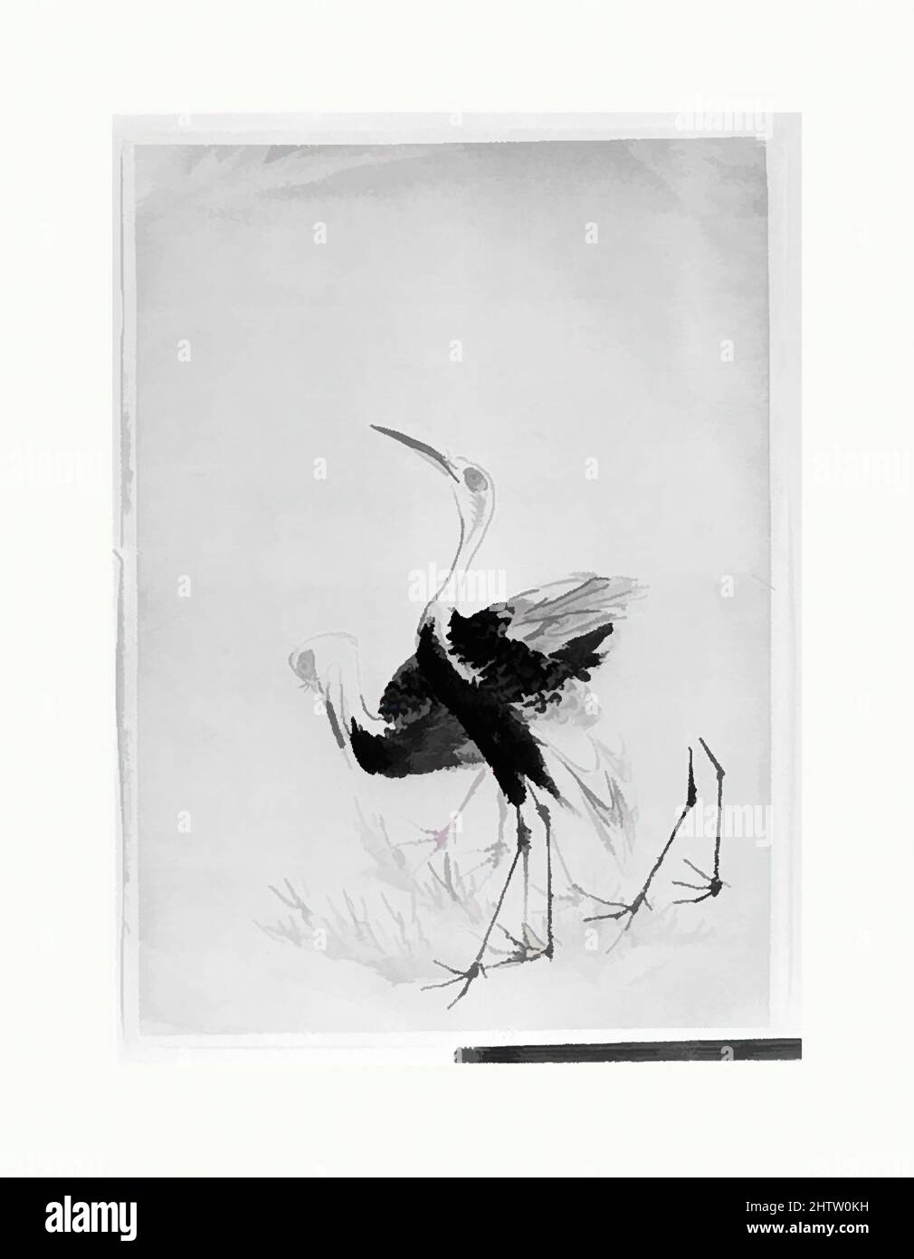 Kunst inspiriert von zwei Kranichen, Edo-Zeit (1615–1868), 19. Jahrhundert, Japan, unmontierte Malerei; Tinte und Aquarell auf Papier, 15 3/8 x 10 7/8 Zoll (39,1 x 27,6 cm), Gemälde, Hokusai-Schule, Klassische Werke, die von Artotop mit einem Schuss Moderne modernisiert wurden. Formen, Farbe und Wert, auffällige visuelle Wirkung auf Kunst. Emotionen durch Freiheit von Kunstwerken auf zeitgemäße Weise. Eine zeitlose Botschaft, die eine wild kreative neue Richtung verfolgt. Künstler, die sich dem digitalen Medium zuwenden und die Artotop NFT erschaffen Stockfoto