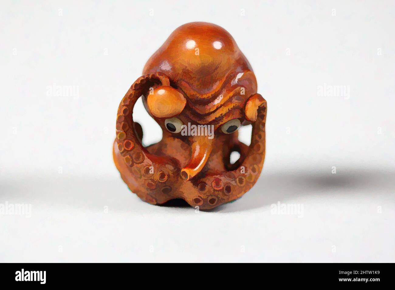 Art inspired by Netsuke of Octopus, 19. Century, Japan, Wood, H. 1 3/4 in. (4,4 cm), Netsuke, Classic Works modernisiert von Artotop mit einem Schuss Moderne. Formen, Farbe und Wert, auffällige visuelle Wirkung auf Kunst. Emotionen durch Freiheit von Kunstwerken auf zeitgemäße Weise. Eine zeitlose Botschaft, die eine wild kreative neue Richtung verfolgt. Künstler, die sich dem digitalen Medium zuwenden und die Artotop NFT erschaffen Stockfoto