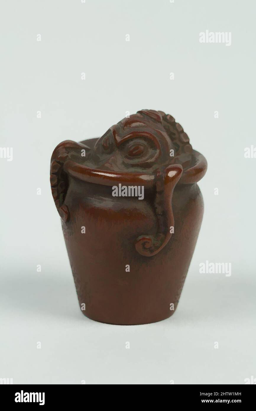 Kunst inspiriert von Netsuke of Octopus in a Eimer, Edo-Zeit (1615–1868), 18. Jahrhundert, Japan, Holz, H. 1 1/2 Zoll (3,8 cm); Durchm. 1 1/8 Zoll (2,9 cm), Netsuke, Classic Works modernisiert von Artotop mit einem Schuss Moderne. Formen, Farbe und Wert, auffällige visuelle Wirkung auf Kunst. Emotionen durch Freiheit von Kunstwerken auf zeitgemäße Weise. Eine zeitlose Botschaft, die eine wild kreative neue Richtung verfolgt. Künstler, die sich dem digitalen Medium zuwenden und die Artotop NFT erschaffen Stockfoto
