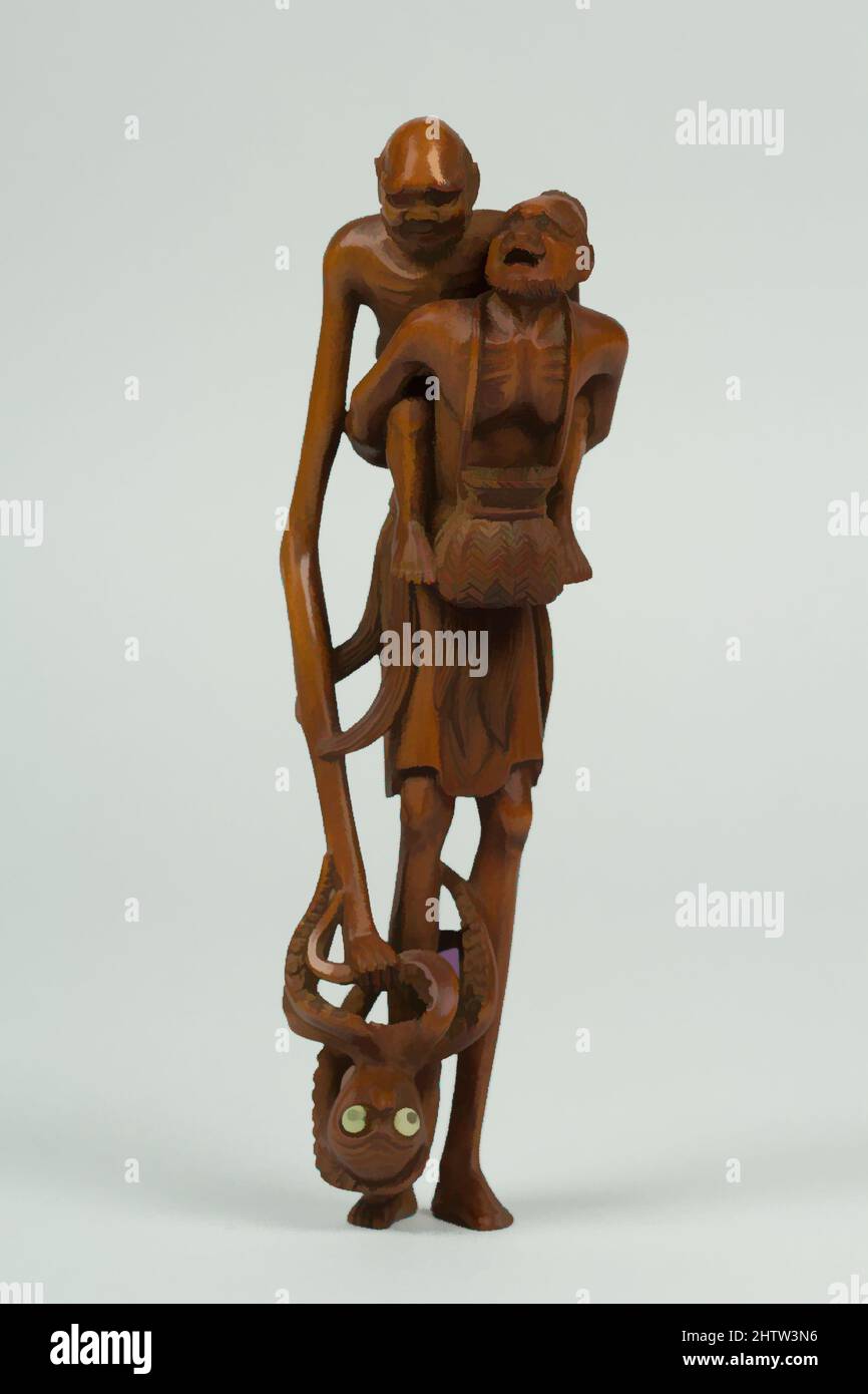 Art inspired by Netsuke of Two Men and an Octopus, 19. Century, Japan, Wood, H. 5 7/8 in. (14,9 cm), Netsuke, Classic Works modernisiert von Artotop mit einem Schuss Moderne. Formen, Farbe und Wert, auffällige visuelle Wirkung auf Kunst. Emotionen durch Freiheit von Kunstwerken auf zeitgemäße Weise. Eine zeitlose Botschaft, die eine wild kreative neue Richtung verfolgt. Künstler, die sich dem digitalen Medium zuwenden und die Artotop NFT erschaffen Stockfoto