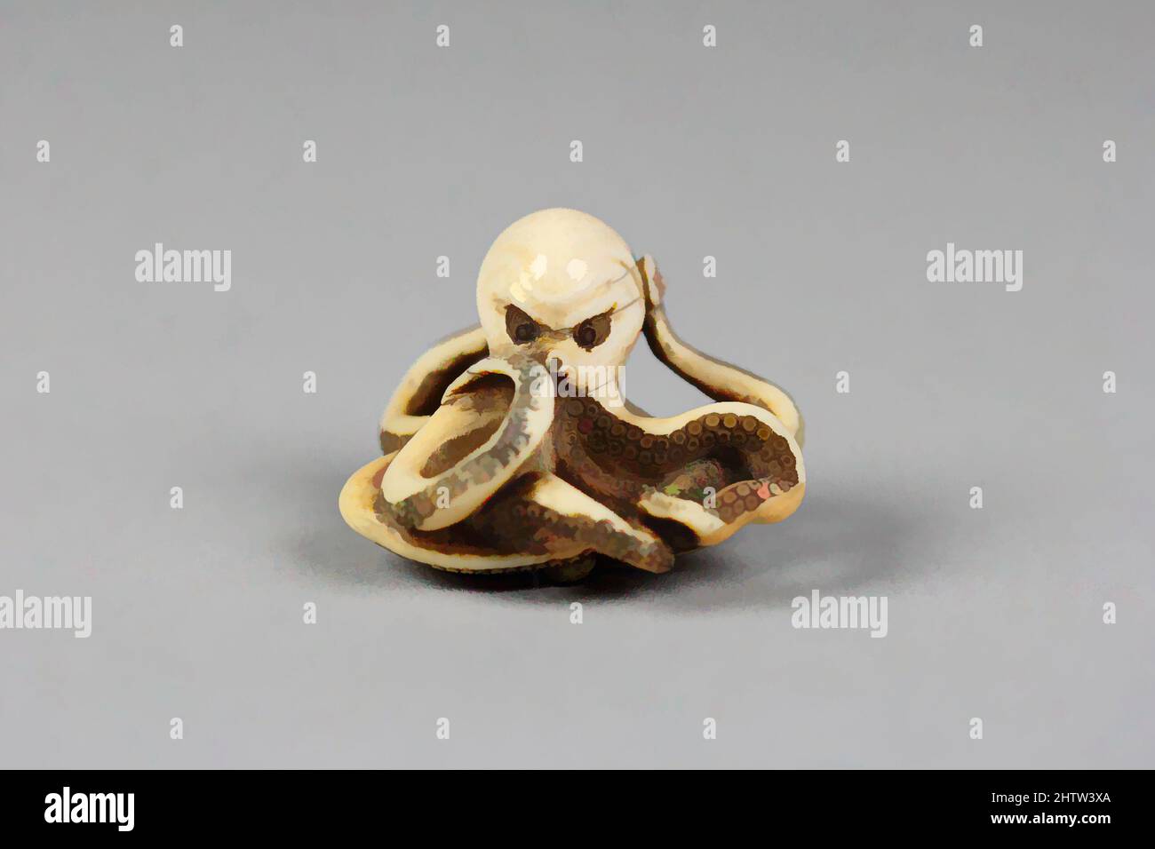 Art inspired by Netsuke of Octopus, 19. Century, Japan, Ivory, H. 1 1/8 in. (2,9 cm); B: 1 3/4 Zoll (4,4 cm); D. 1 5/8 Zoll (4,1 cm), Netsuke, Classic Works modernisiert von Artotop mit einem Schuss Moderne. Formen, Farbe und Wert, auffällige visuelle Wirkung auf Kunst. Emotionen durch Freiheit von Kunstwerken auf zeitgemäße Weise. Eine zeitlose Botschaft, die eine wild kreative neue Richtung verfolgt. Künstler, die sich dem digitalen Medium zuwenden und die Artotop NFT erschaffen Stockfoto