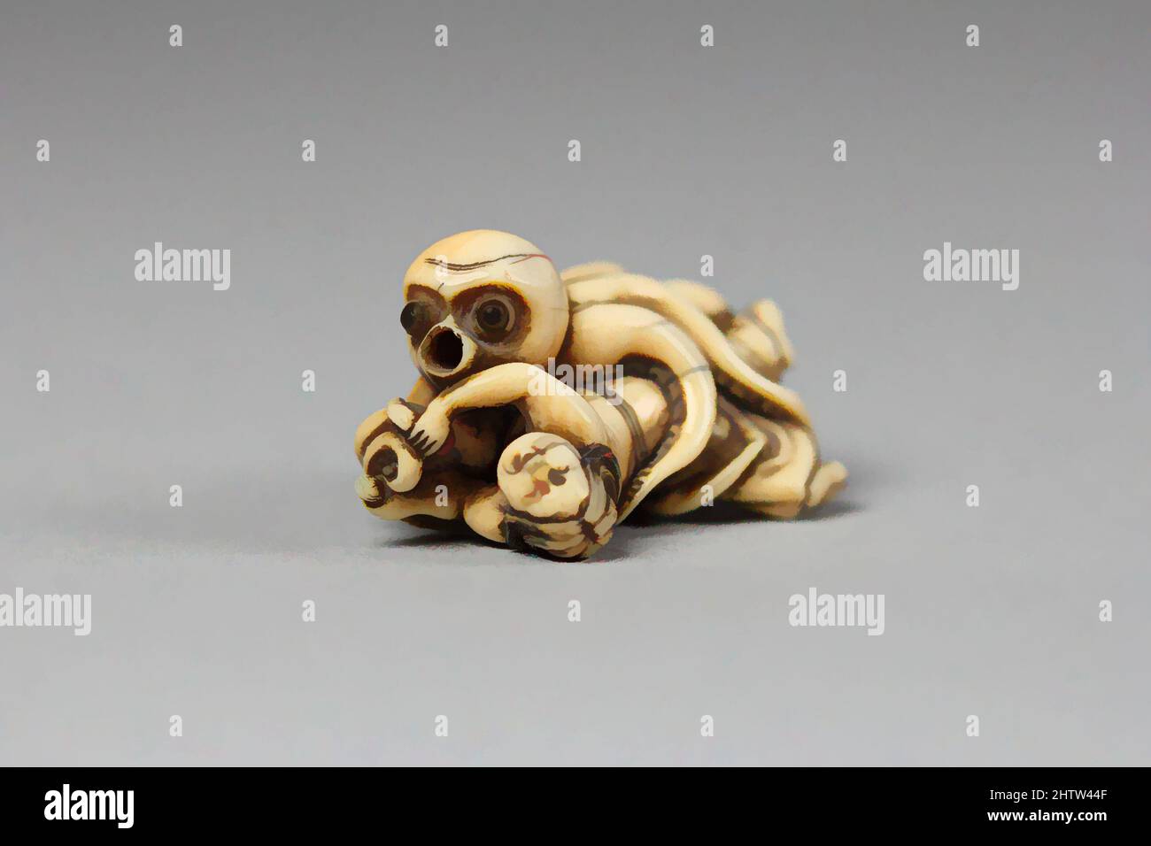 Kunst inspiriert von Netsuke of Octopus Attacking a Woman, 19. Century, Japan, Ivory, H. 1 in. (2,5 cm); B: 1 5/8 Zoll (4,1 cm), Netsuke, Classic Works modernisiert von Artotop mit einem Schuss Moderne. Formen, Farbe und Wert, auffällige visuelle Wirkung auf Kunst. Emotionen durch Freiheit von Kunstwerken auf zeitgemäße Weise. Eine zeitlose Botschaft, die eine wild kreative neue Richtung verfolgt. Künstler, die sich dem digitalen Medium zuwenden und die Artotop NFT erschaffen Stockfoto
